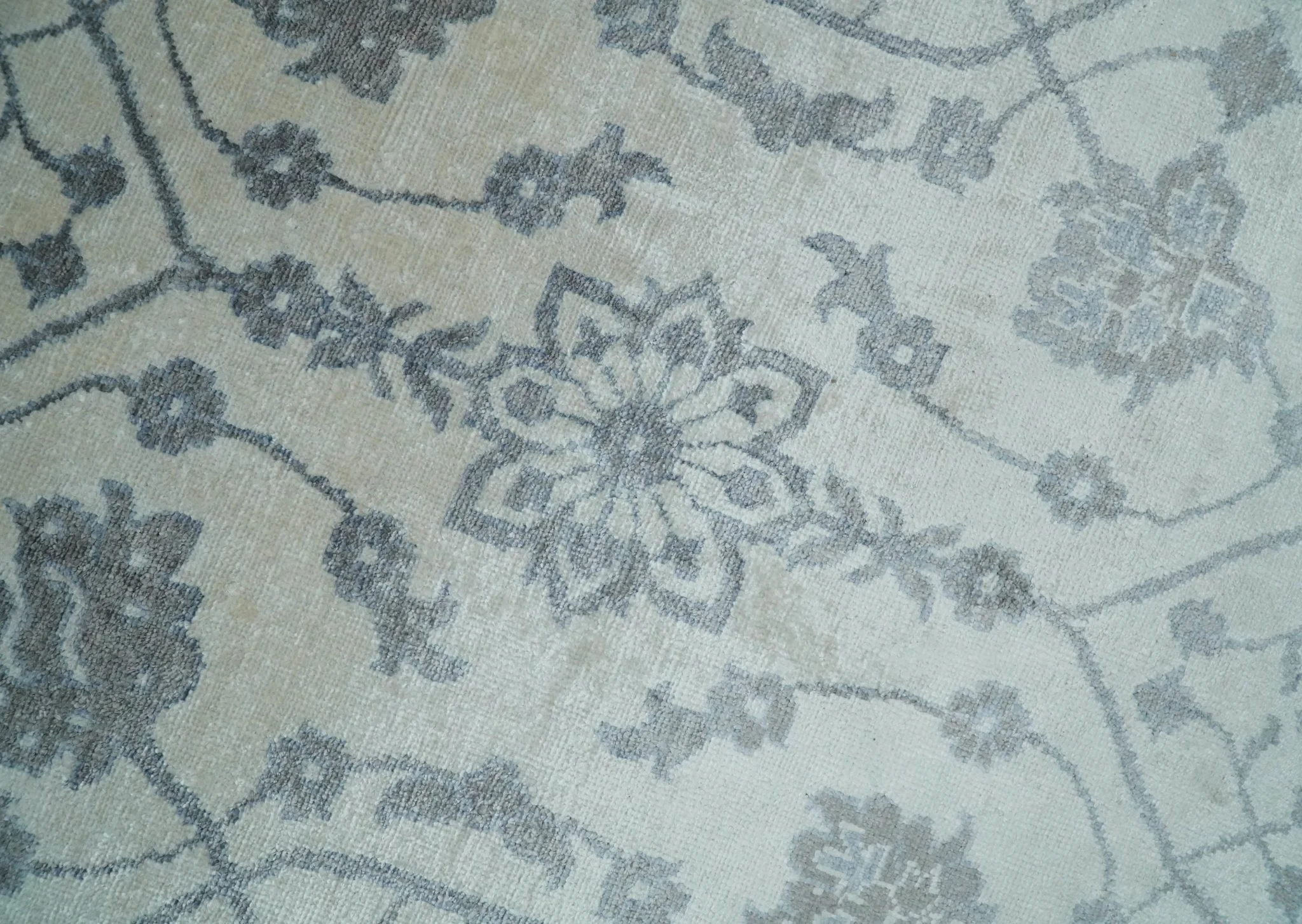 8x10 Fine Hand Knotted Blue, Gray and Brown Traditional Turkish Style Antique Bamboo Silk Rug | TRDCP503810 - Image 5