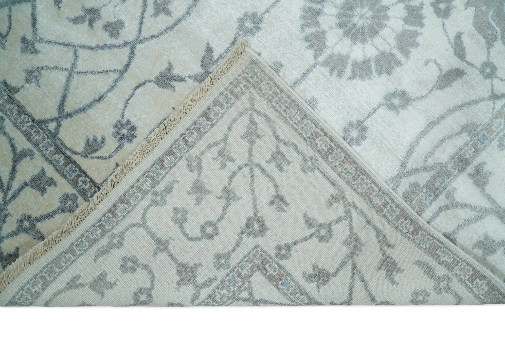 8x10 Fine Hand Knotted Blue, Gray and Brown Traditional Turkish Style Antique Bamboo Silk Rug | TRDCP503810 - Image 6