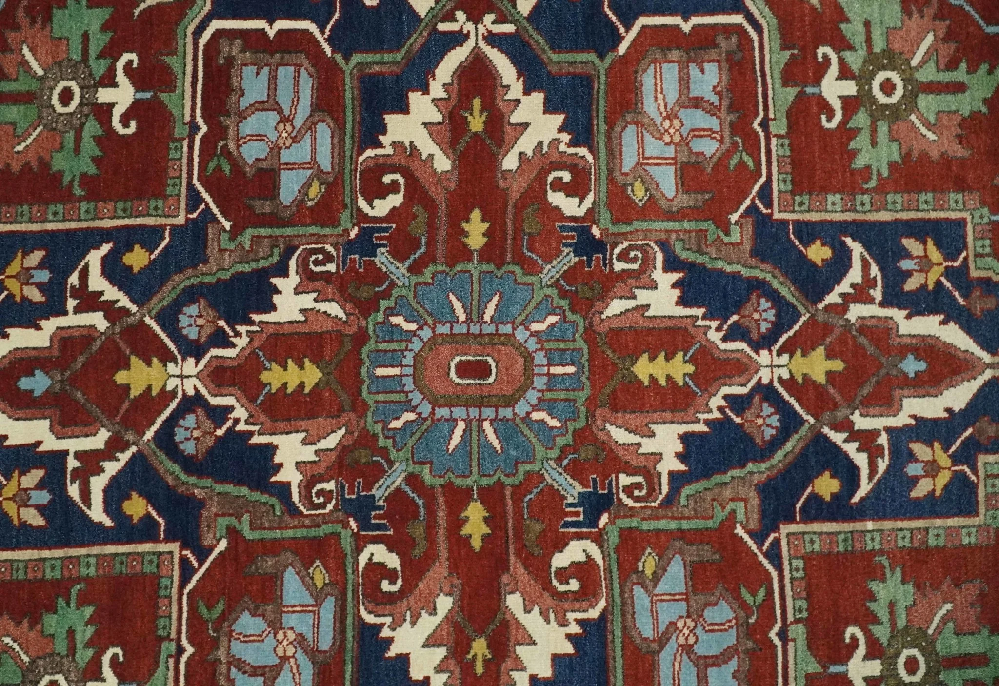 8x10 and 9x12 Fine Hand Knotted Blue, Ivory and Rust Traditional Vintage Heriz Serapi Antique Wool Rug | TRDCP470 - Image 10