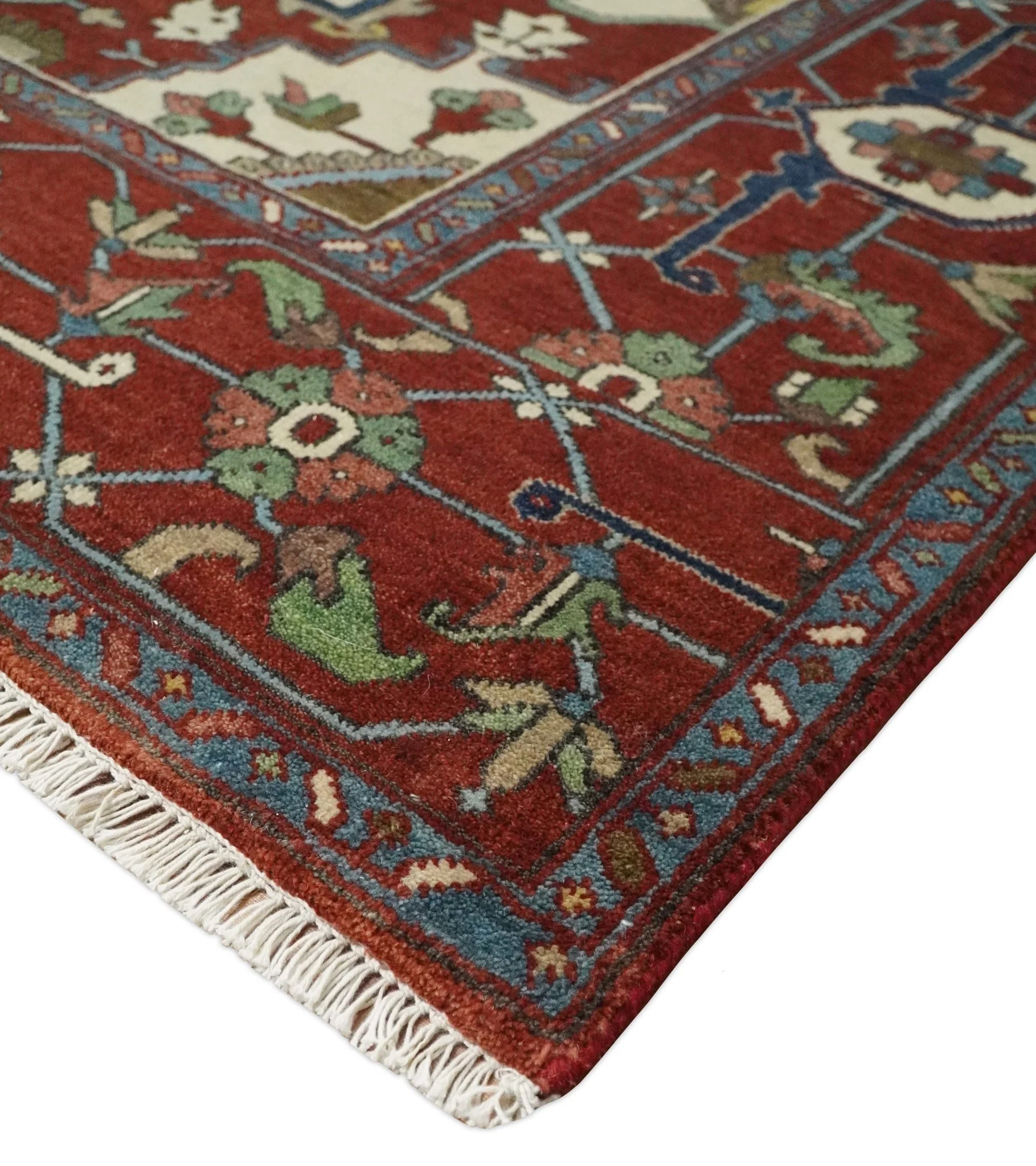 8x10 and 9x12 Fine Hand Knotted Blue, Ivory and Rust Traditional Vintage Heriz Serapi Antique Wool Rug | TRDCP470 - Image 3
