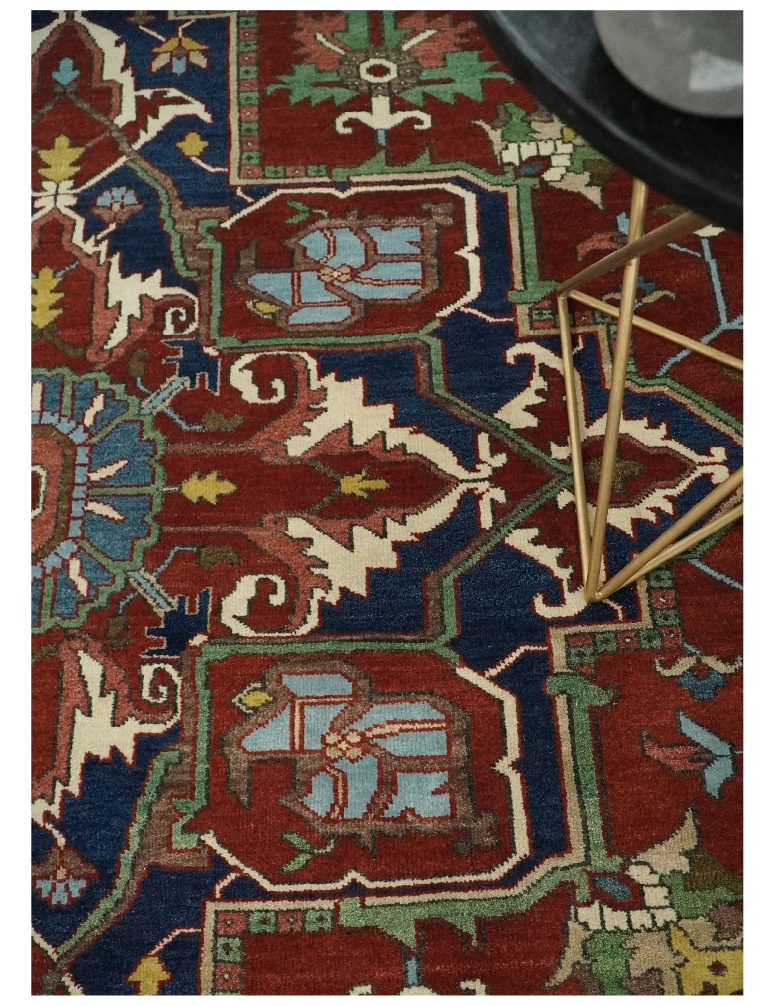 8x10 and 9x12 Fine Hand Knotted Blue, Ivory and Rust Traditional Vintage Heriz Serapi Antique Wool Rug | TRDCP470 - Image 5