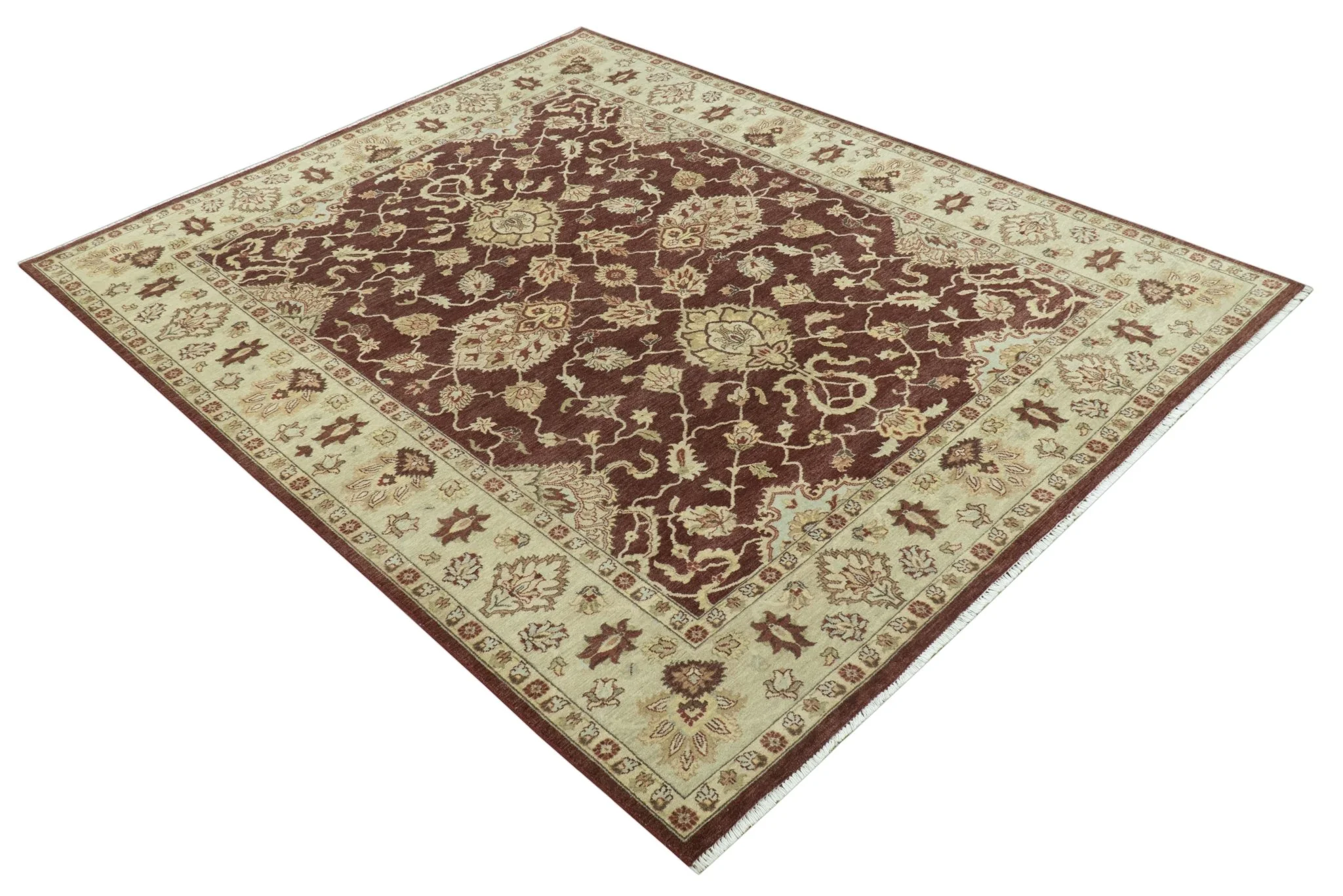 8X10 Fine Hand Knotted Rust And Gold Traditional Design Wool Rug - Image 12