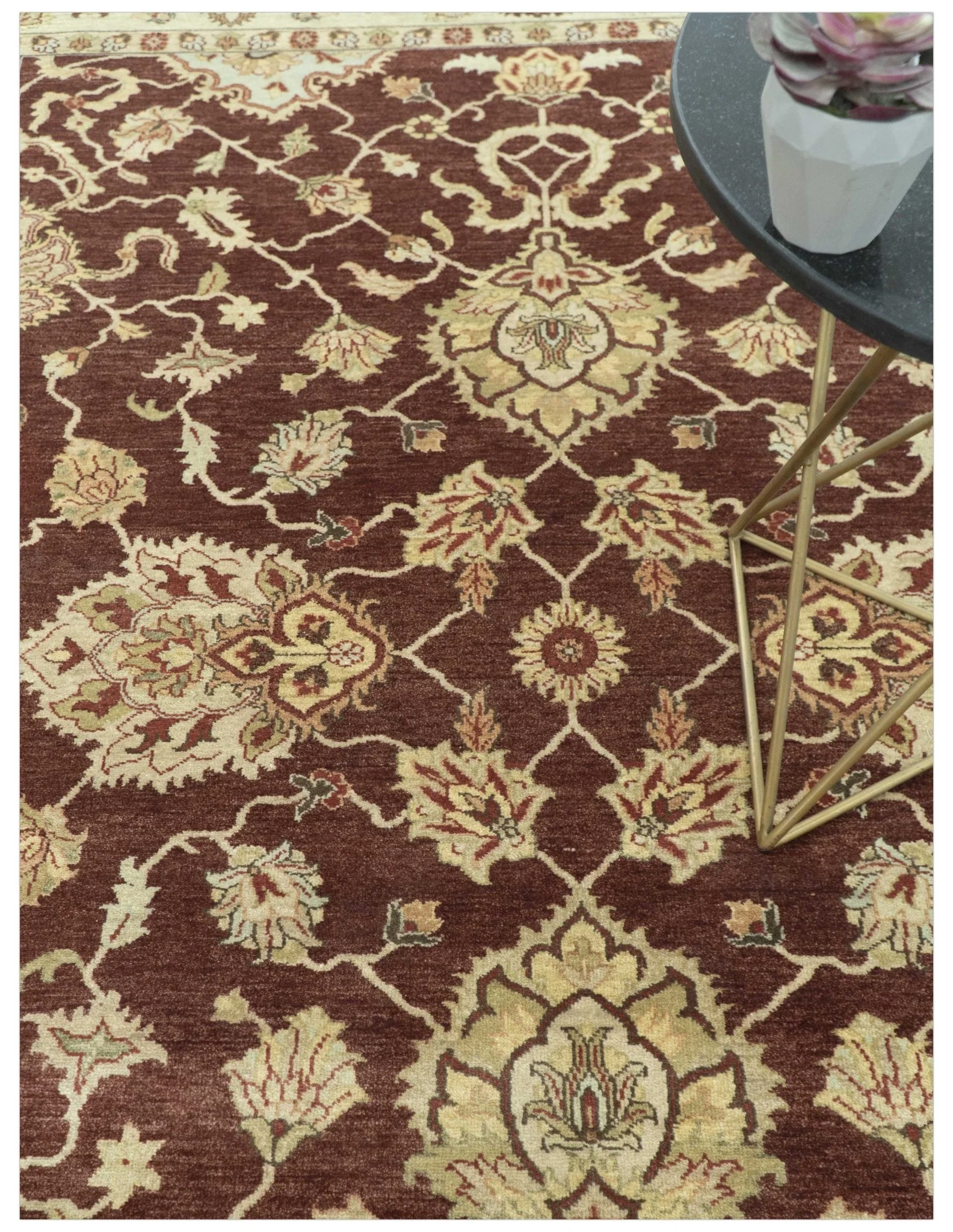 8X10 Fine Hand Knotted Rust And Gold Traditional Design Wool Rug - Image 3