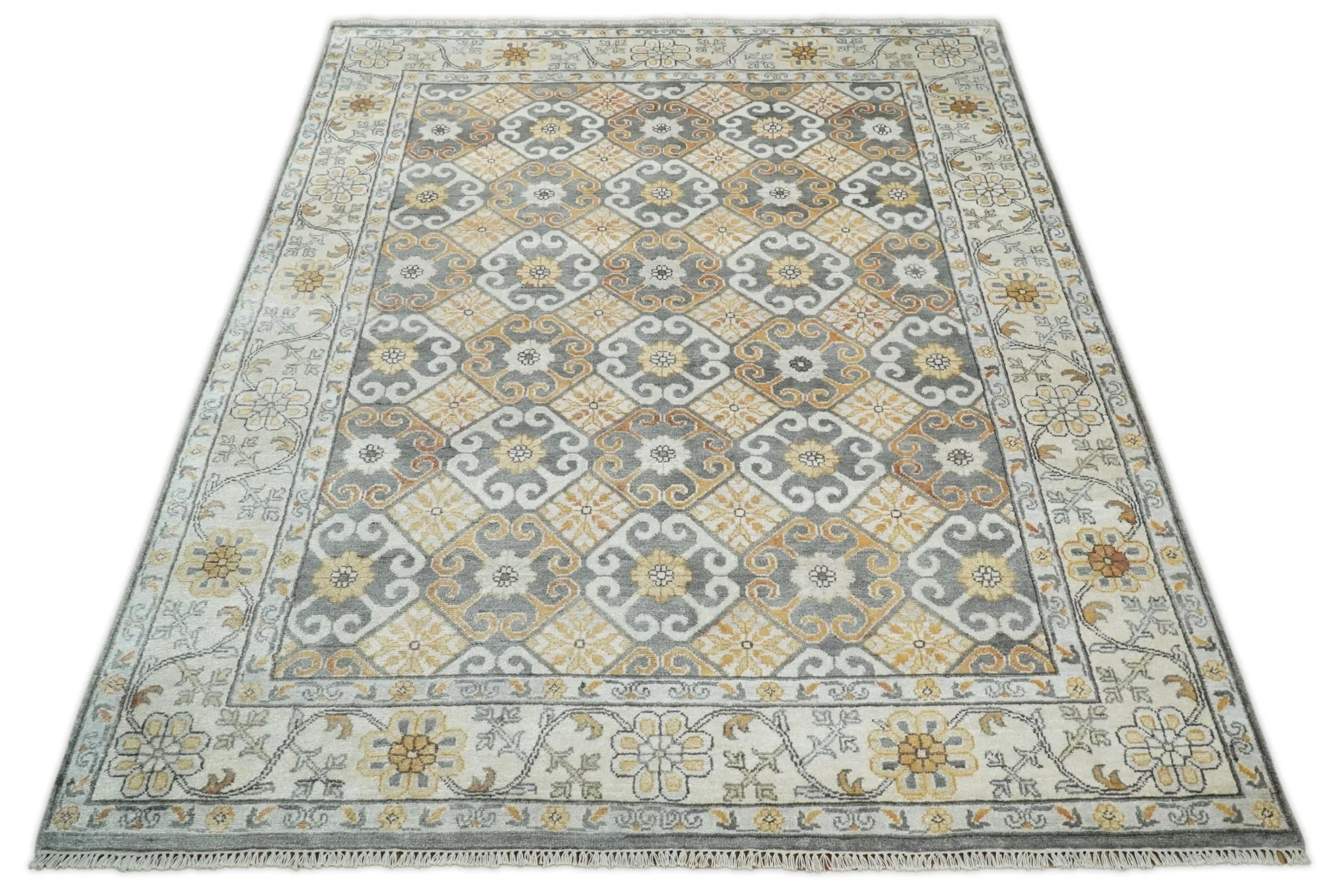 8x10 Fine Hand Knotted Camel and Beige Traditional Vintage Persian Style Antique Silk Rug | TRDCP536810 - Image 10