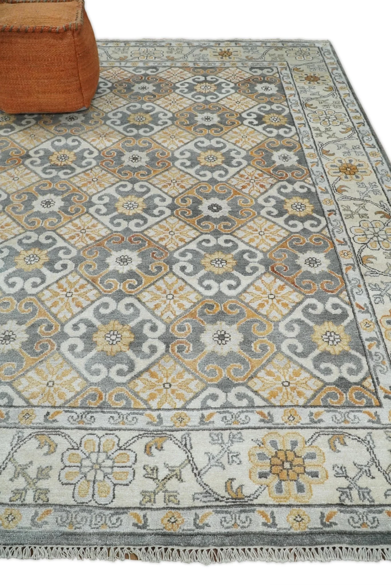 8x10 Fine Hand Knotted Camel and Beige Traditional Vintage Persian Style Antique Silk Rug | TRDCP536810 - Image 6