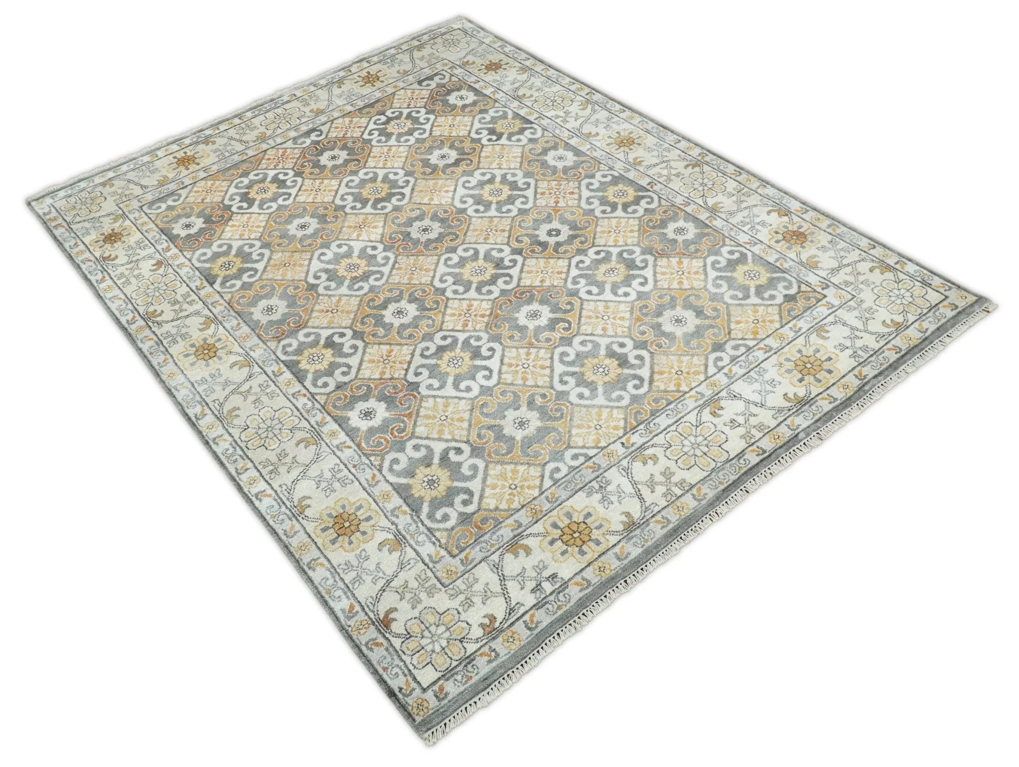 8x10 Fine Hand Knotted Camel and Beige Traditional Vintage Persian Style Antique Silk Rug | TRDCP536810 - Image 9