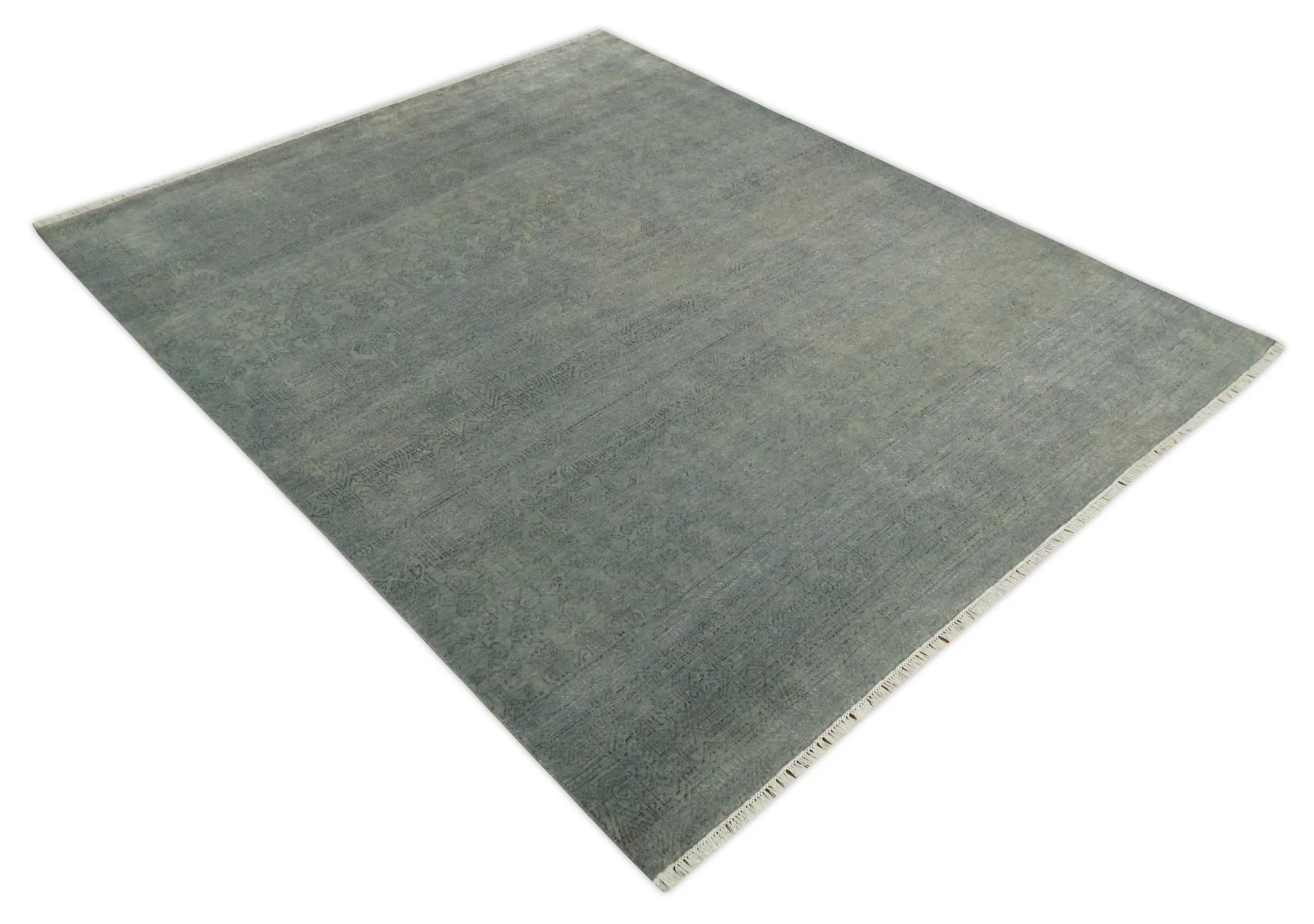 8x10 Fine Hand Knotted Charcoal and Silver Traditional Vintage Persian Style Antique Wool and Silk Rug | TRDCP665810 - Image 10