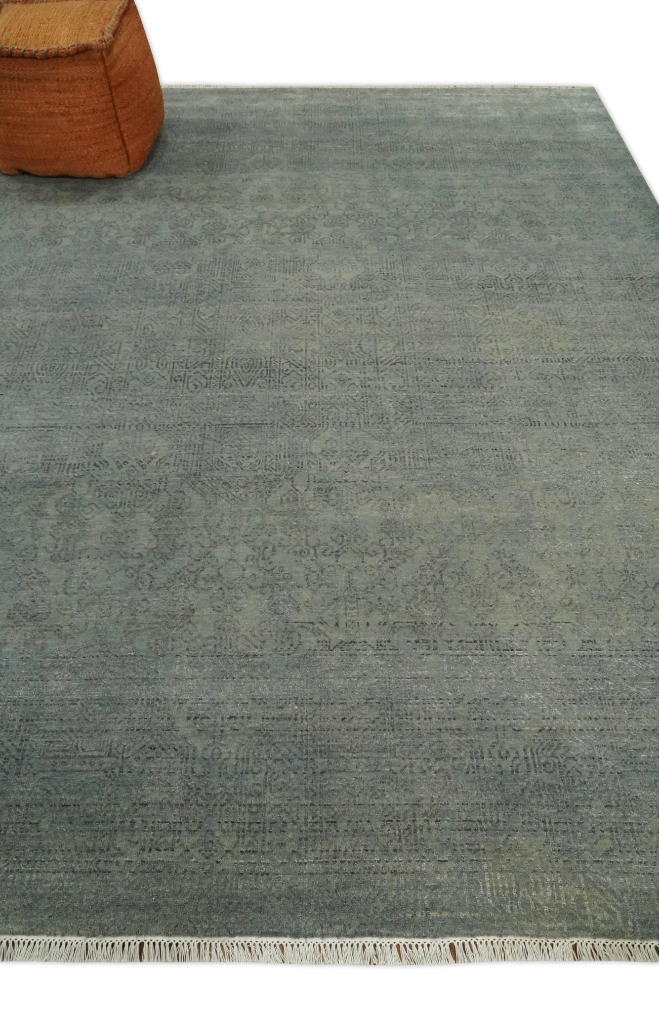 8x10 Fine Hand Knotted Charcoal and Silver Traditional Vintage Persian Style Antique Wool and Silk Rug | TRDCP665810 - Image 3