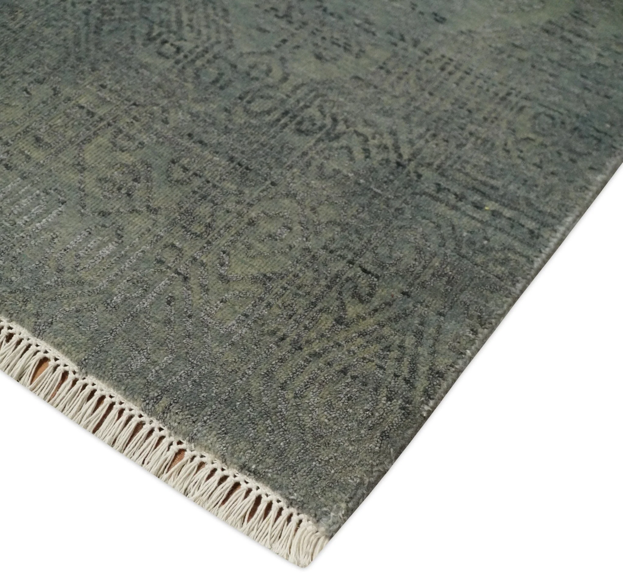 8x10 Fine Hand Knotted Charcoal and Silver Traditional Vintage Persian Style Antique Wool and Silk Rug | TRDCP665810 - Image 5