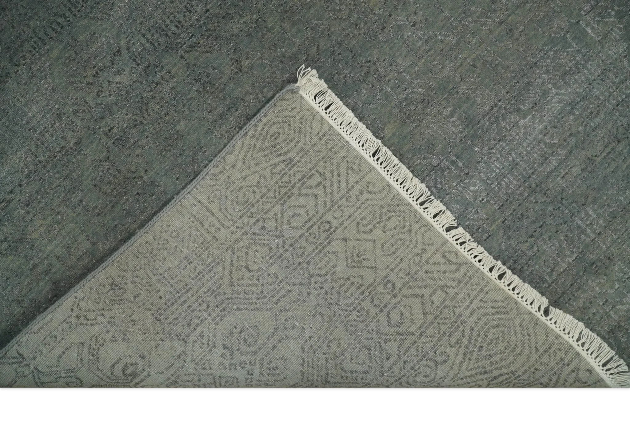 8x10 Fine Hand Knotted Charcoal and Silver Traditional Vintage Persian Style Antique Wool and Silk Rug | TRDCP665810 - Image 8