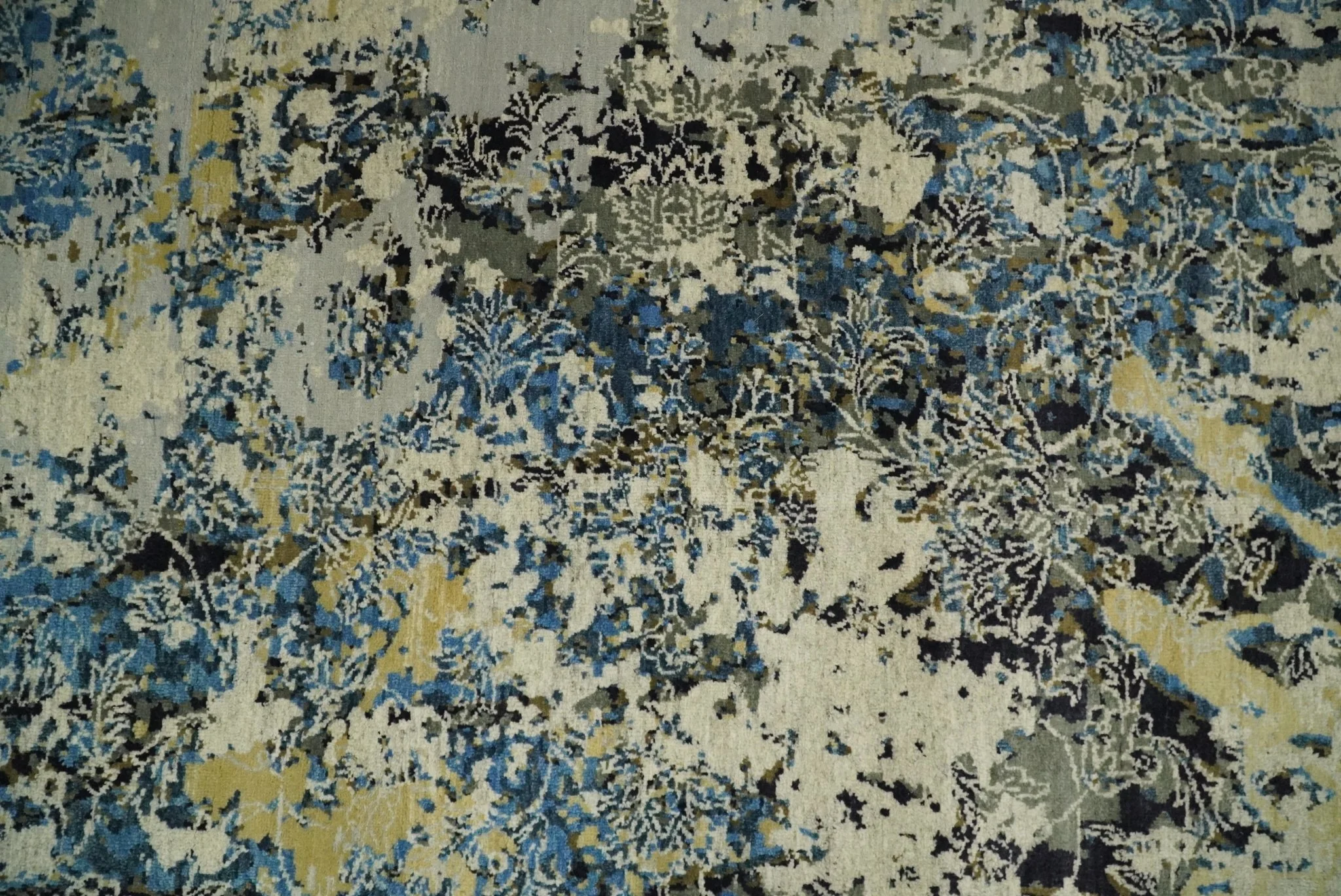 8x10 Fine Hand Knotted Charcoal, Camel and Blue Traditional Vintage Persian Style Antique Wool and Silk Rug | TRDCP703810 - Image 12