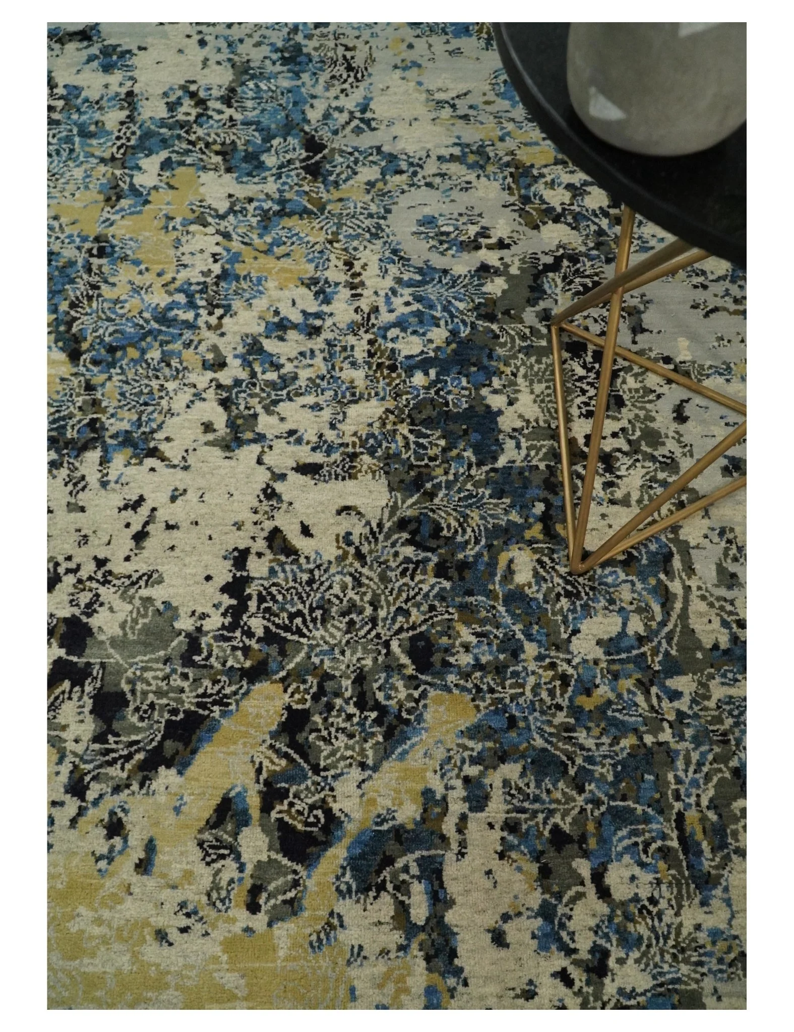 8x10 Fine Hand Knotted Charcoal, Camel and Blue Traditional Vintage Persian Style Antique Wool and Silk Rug | TRDCP703810 - Image 2