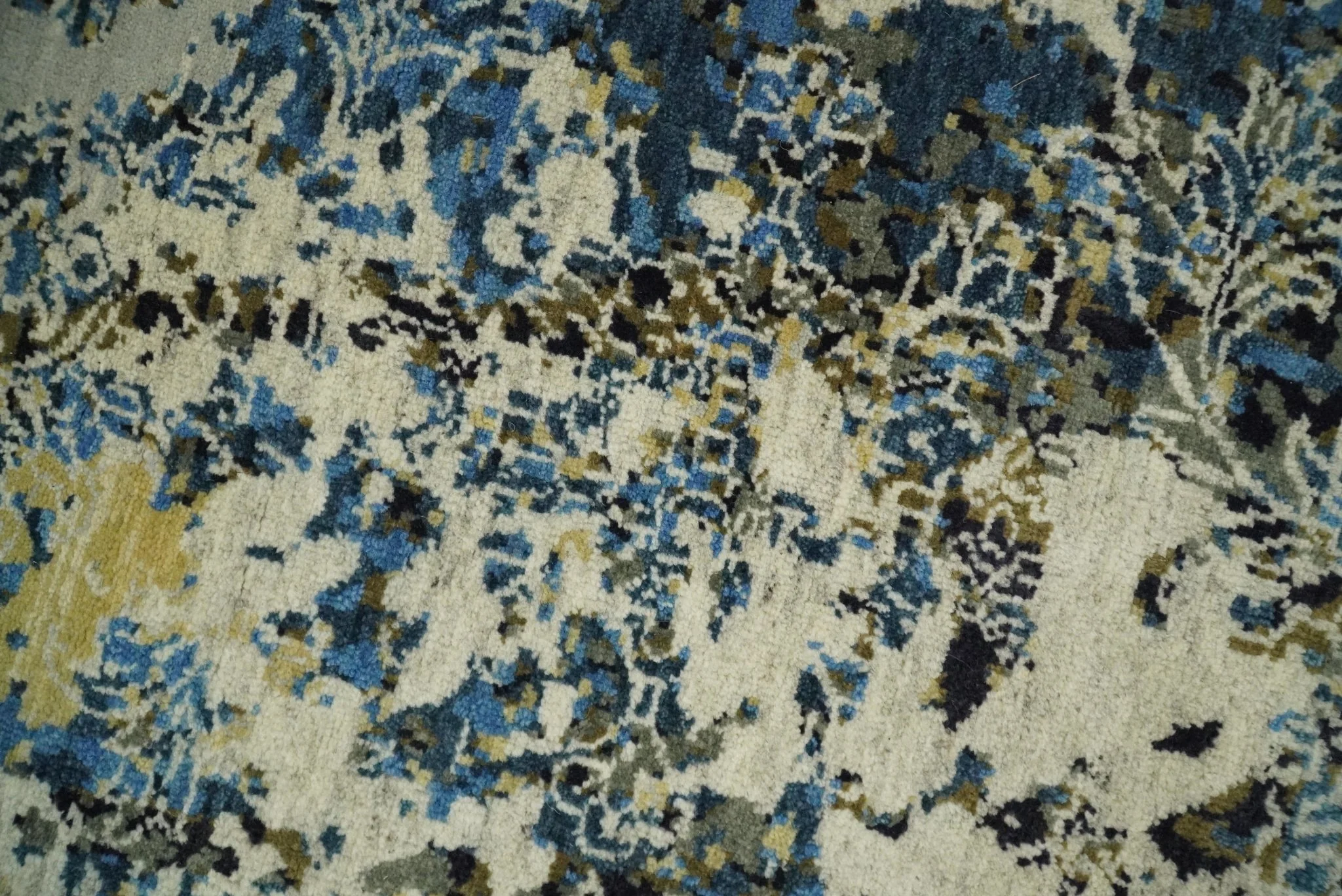 8x10 Fine Hand Knotted Charcoal, Camel and Blue Traditional Vintage Persian Style Antique Wool and Silk Rug | TRDCP703810 - Image 4