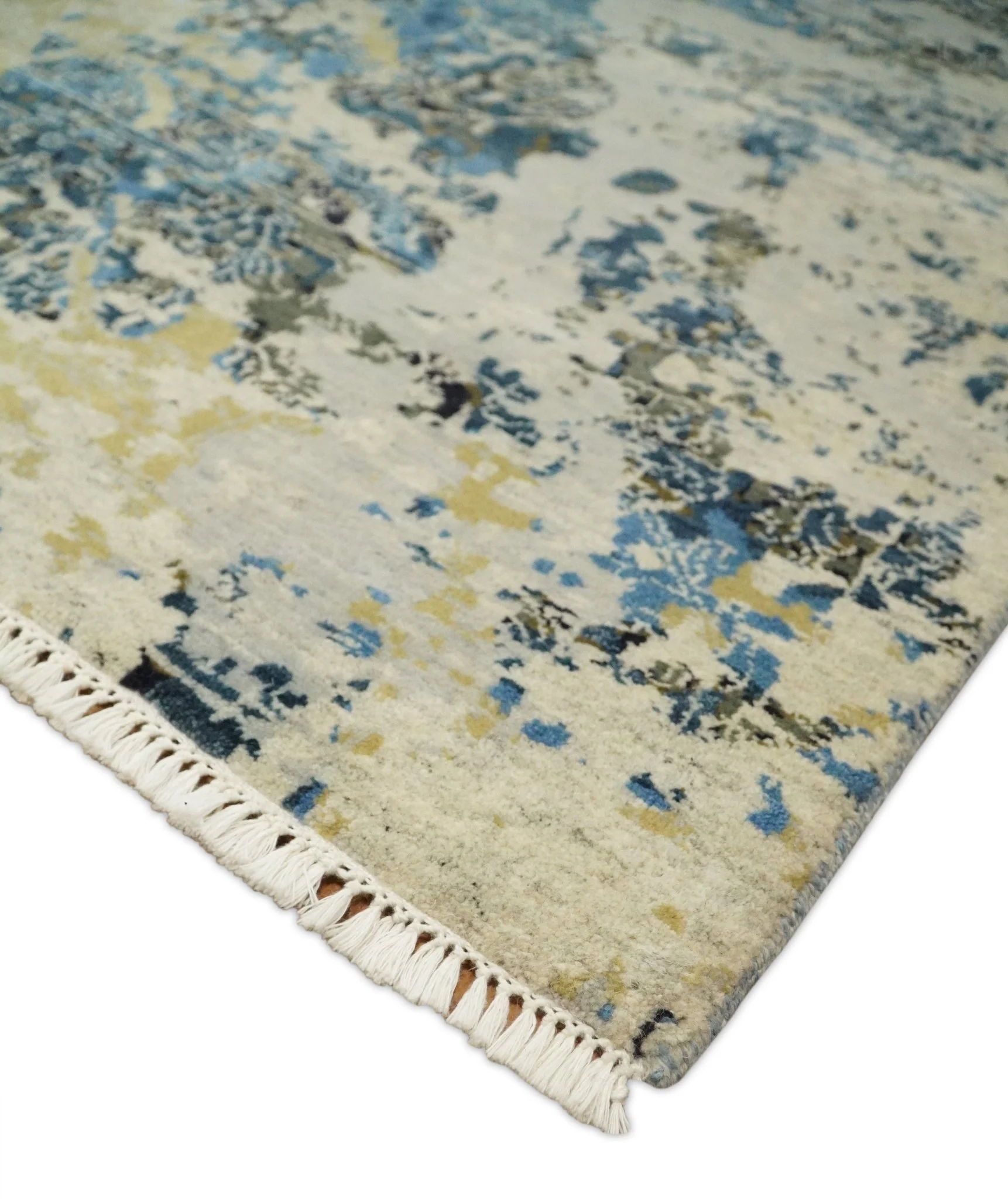 8x10 Fine Hand Knotted Charcoal, Camel and Blue Traditional Vintage Persian Style Antique Wool and Silk Rug | TRDCP703810 - Image 5