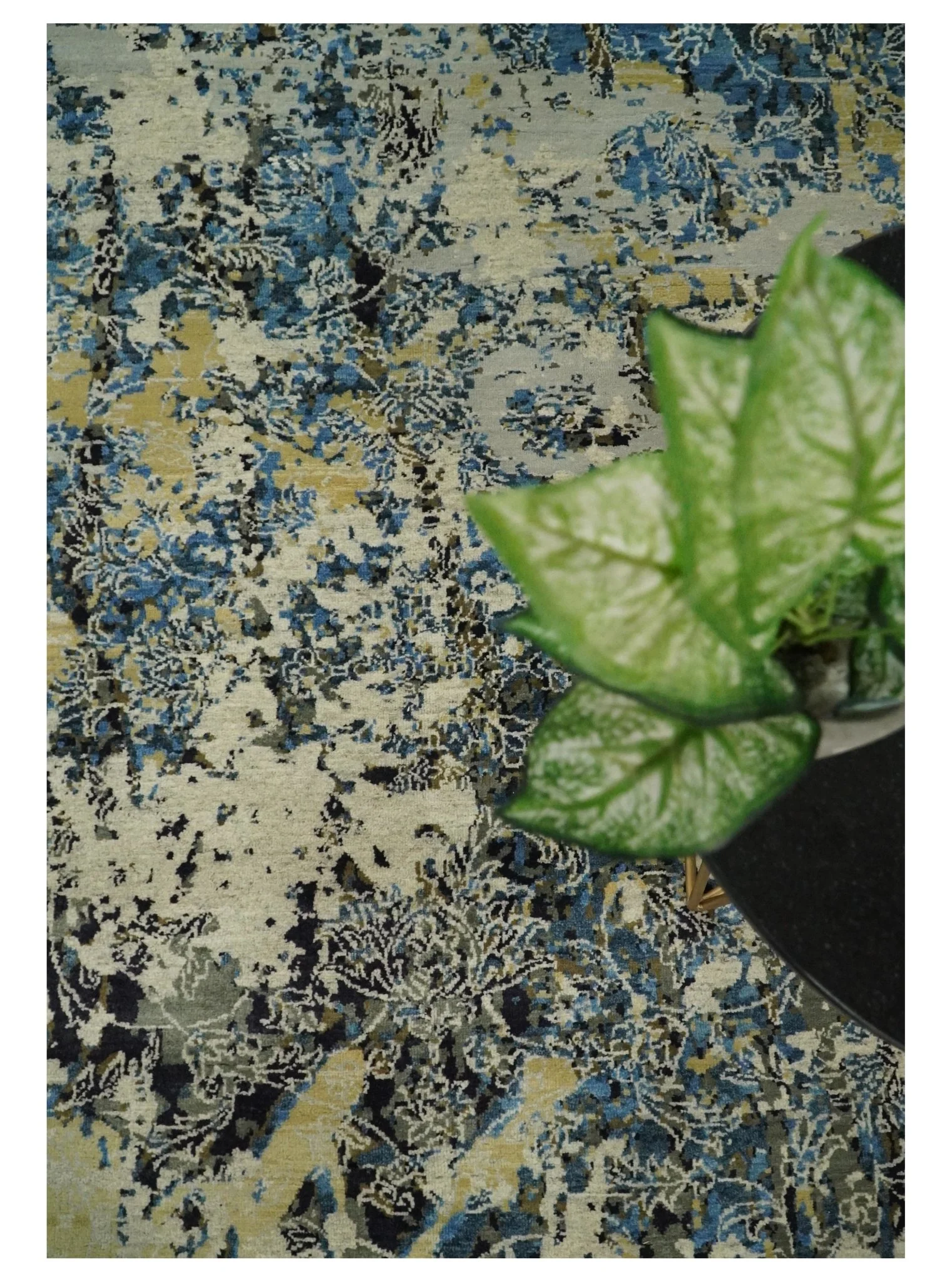 8x10 Fine Hand Knotted Charcoal, Camel and Blue Traditional Vintage Persian Style Antique Wool and Silk Rug | TRDCP703810 - Image 6