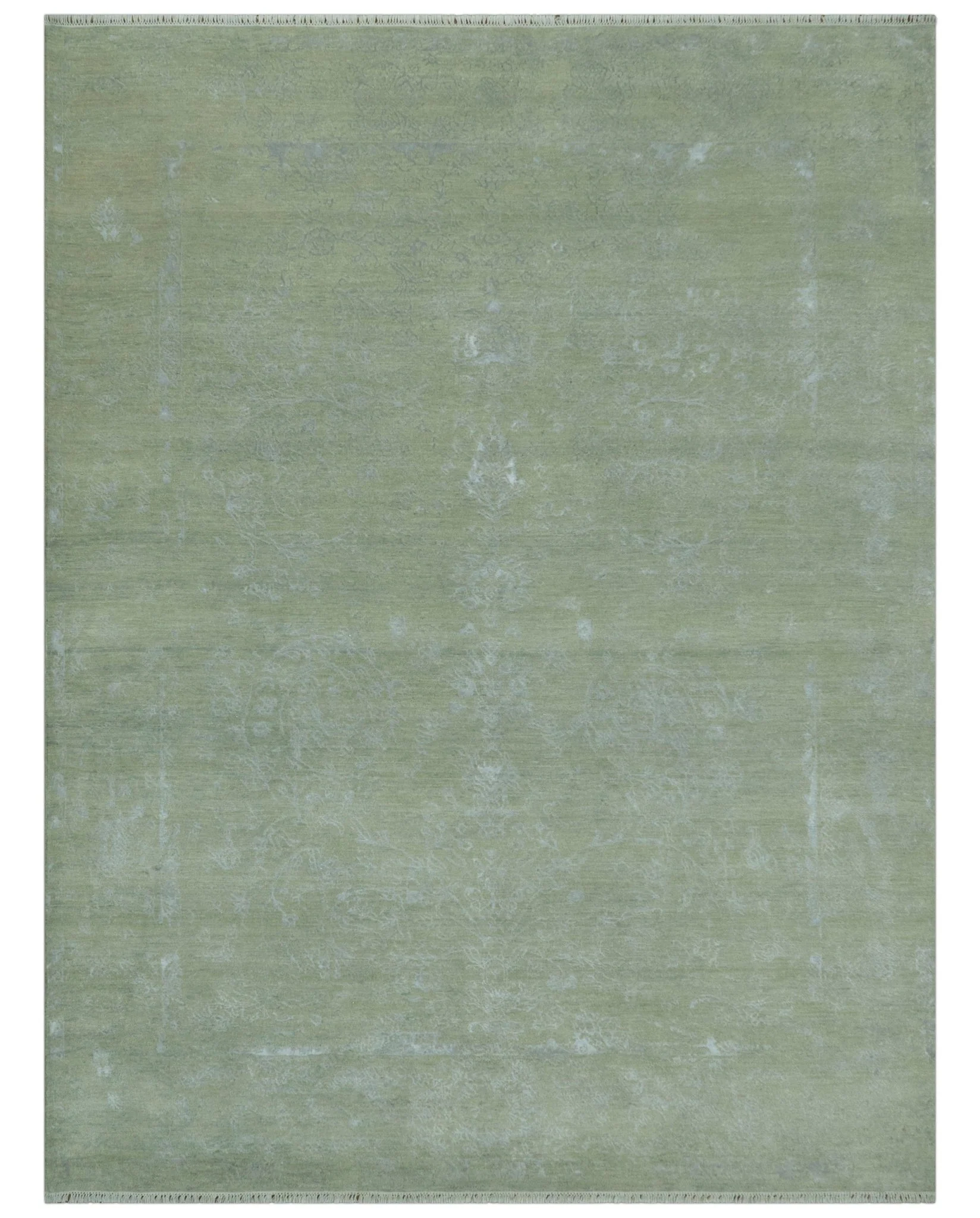 8X10 Fine Hand Knotted Green And Gray Modern abstract Design Wool and Art Silk Rug - Image 10