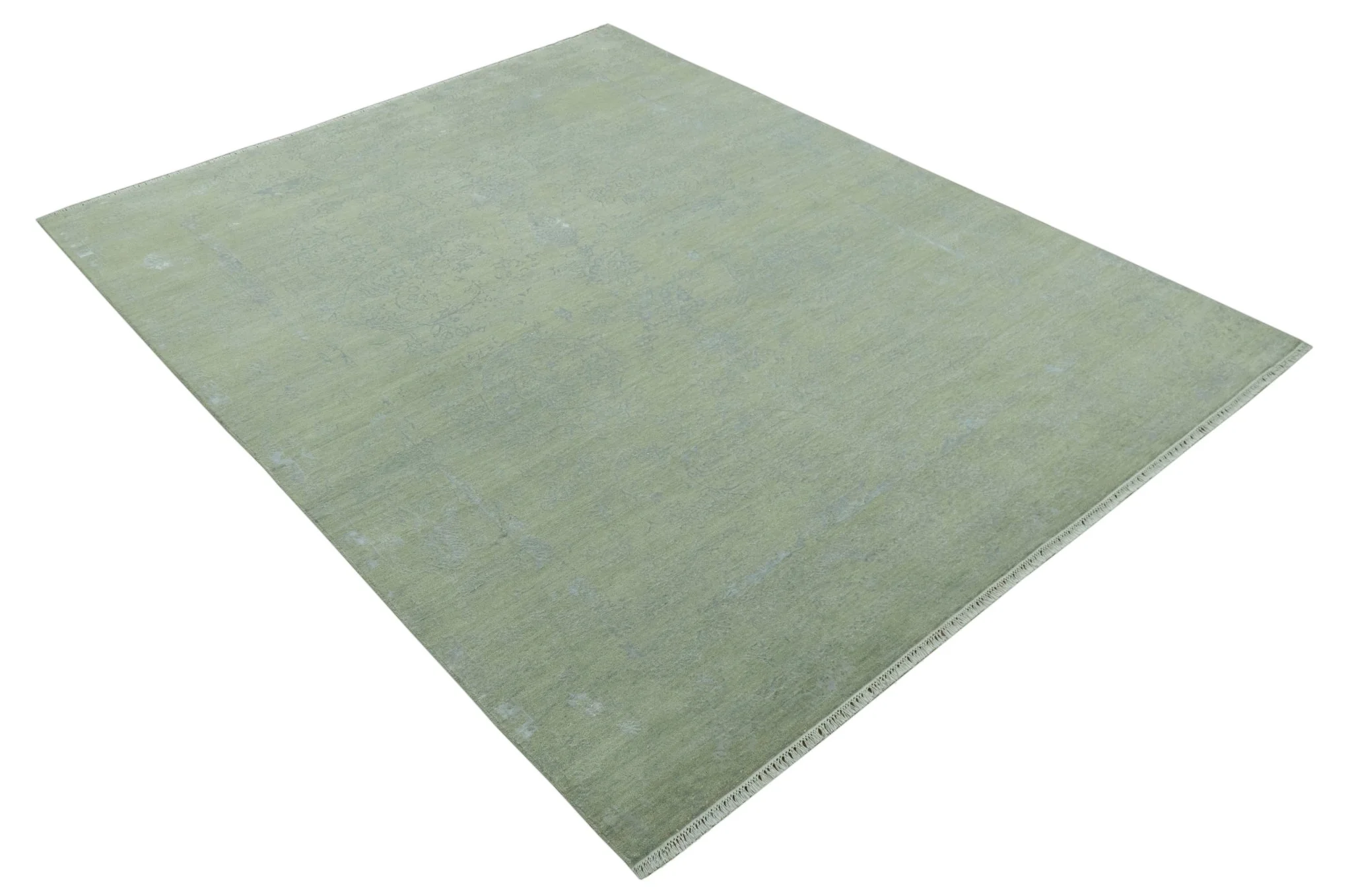 8X10 Fine Hand Knotted Green And Gray Modern abstract Design Wool and Art Silk Rug - Image 11
