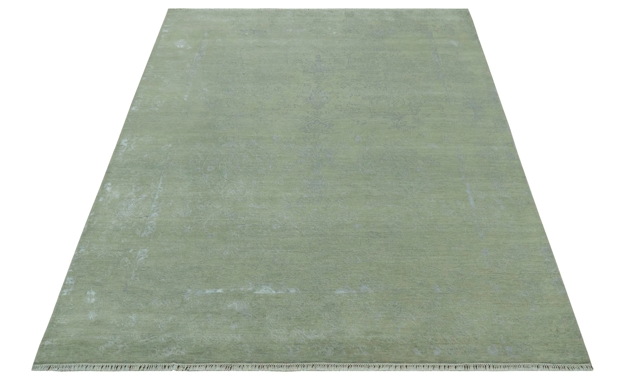 8X10 Fine Hand Knotted Green And Gray Modern abstract Design Wool and Art Silk Rug - Image 12