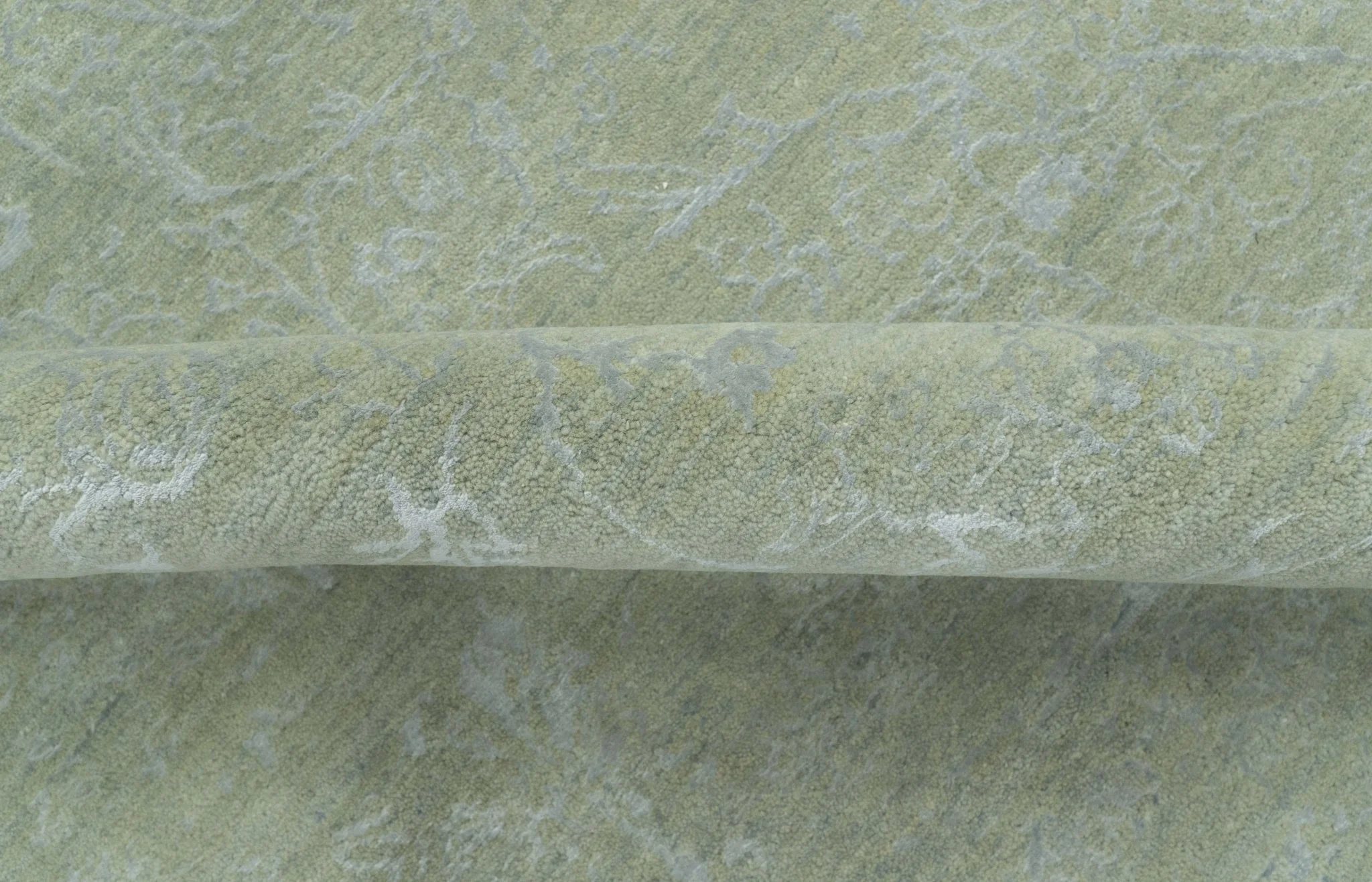 8X10 Fine Hand Knotted Green And Gray Modern abstract Design Wool and Art Silk Rug - Image 6