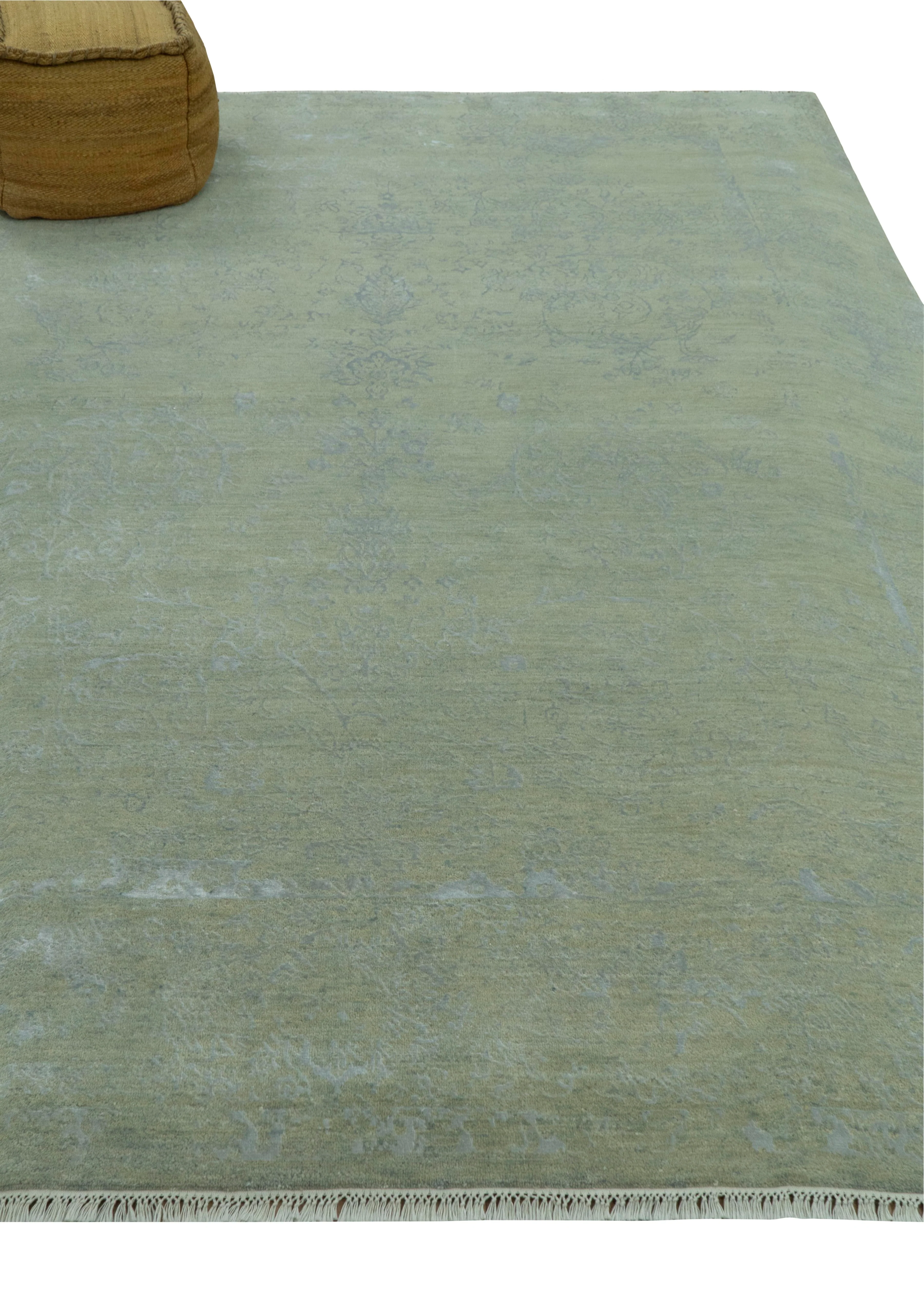 8X10 Fine Hand Knotted Green And Gray Modern abstract Design Wool and Art Silk Rug - Image 9