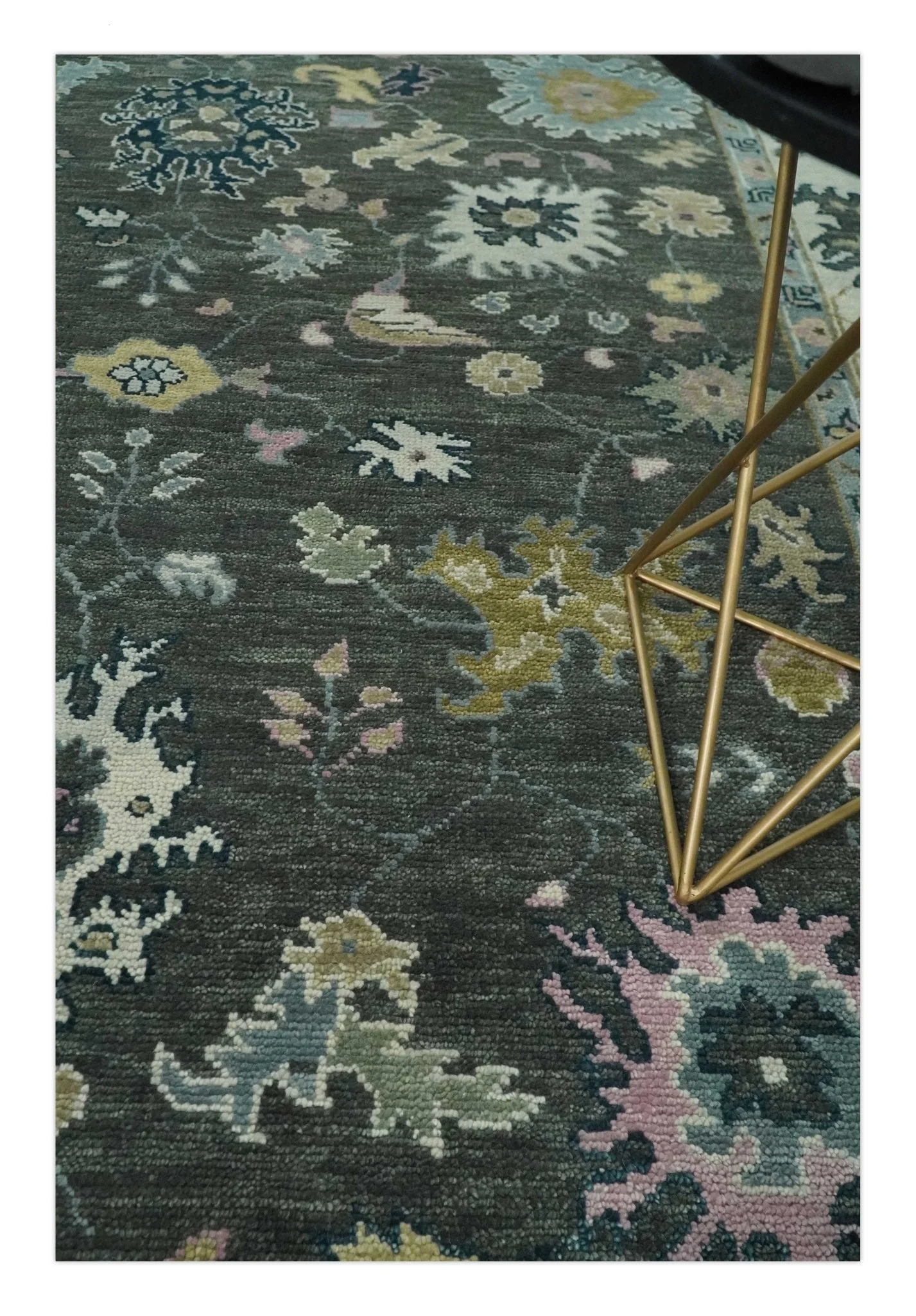 8x10 Hand Knotted Charcoal and Ivory Traditional Vintage Antique Persian Wool Rug | TRDCP891810 - Image 2