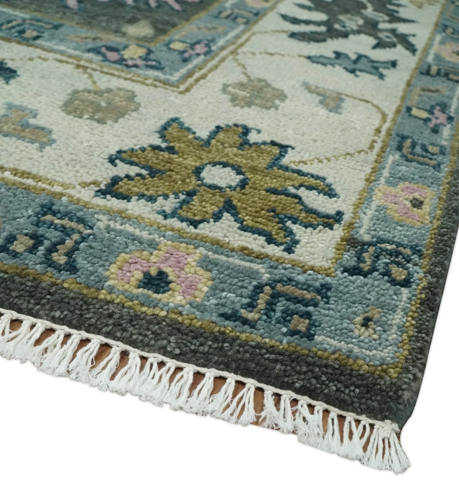 8x10 Hand Knotted Charcoal and Ivory Traditional Vintage Antique Persian Wool Rug | TRDCP891810 - Image 6