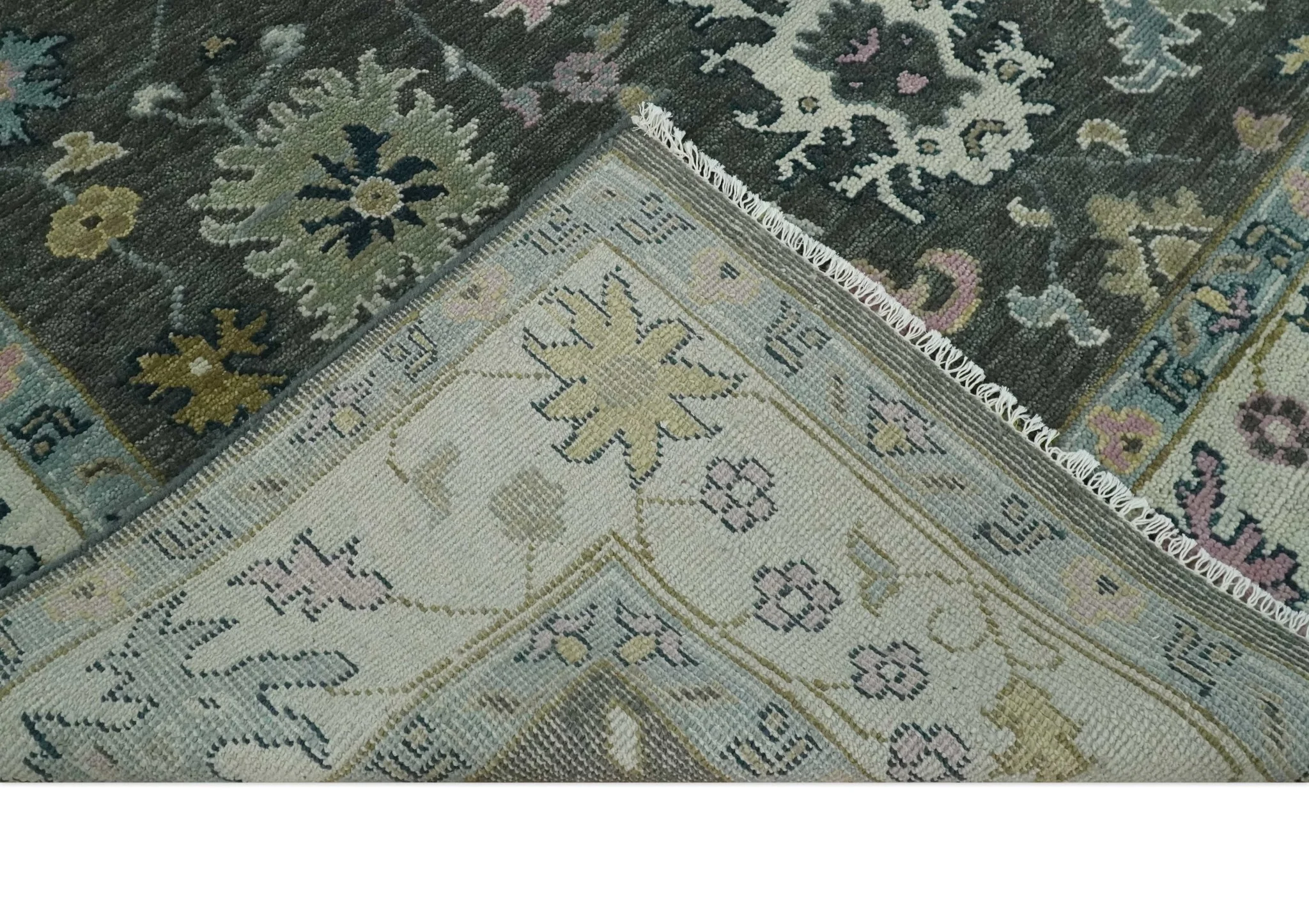8x10 Hand Knotted Charcoal and Ivory Traditional Vintage Antique Persian Wool Rug | TRDCP891810 - Image 8