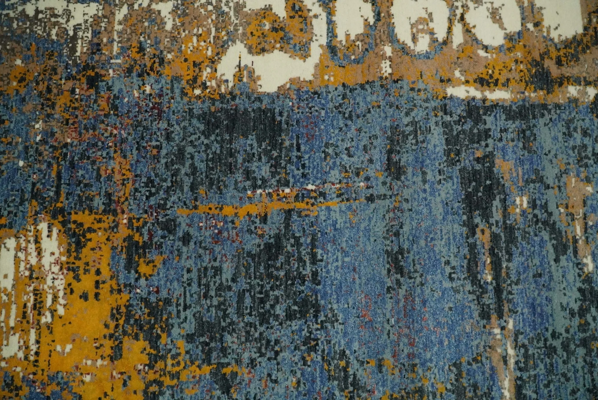 8x10 Fine Hand Knotted Ivory and Blue Modern Abstract Style Antique Wool and Silk Area Rug | TRDCP631810 - Image 12