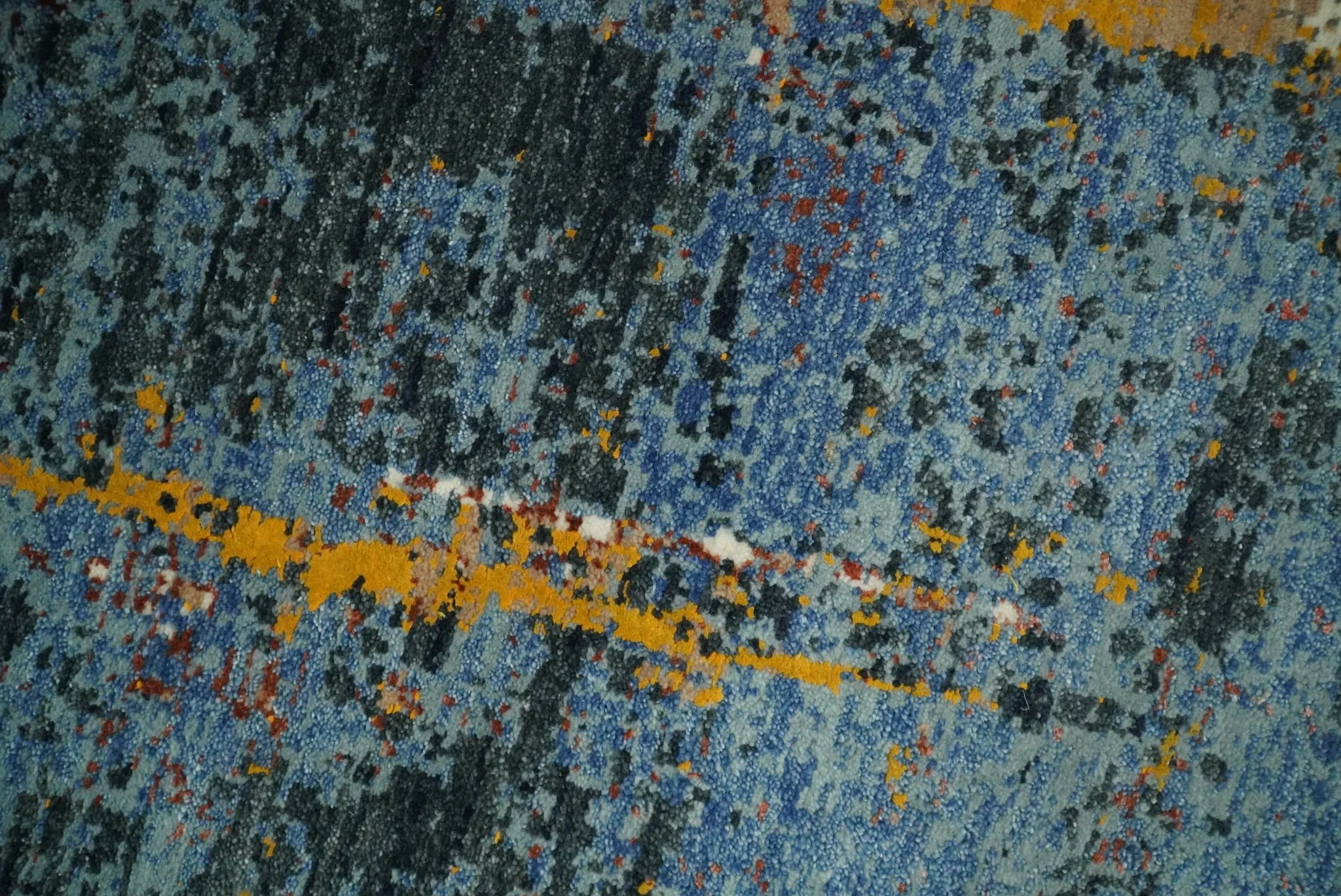 8x10 Fine Hand Knotted Ivory and Blue Modern Abstract Style Antique Wool and Silk Area Rug | TRDCP631810 - Image 4