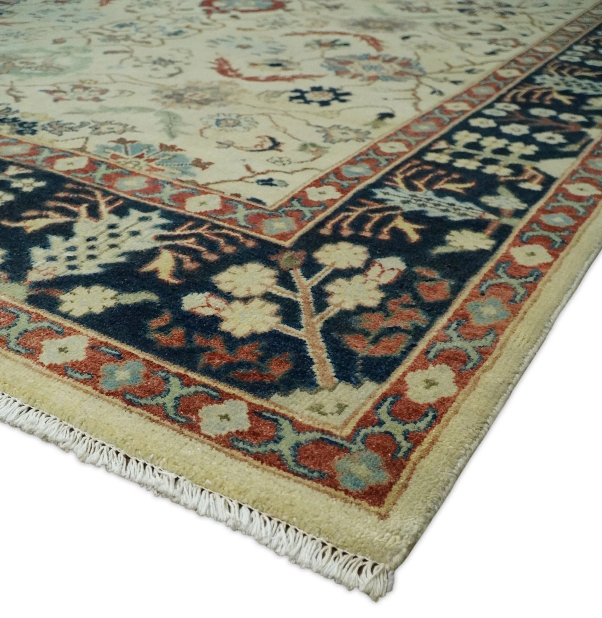 8x10 Fine Hand Knotted Ivory and Blue Traditional Vintage Style Mahal Antique Wool Rug | TRDCP492810 - Image 5