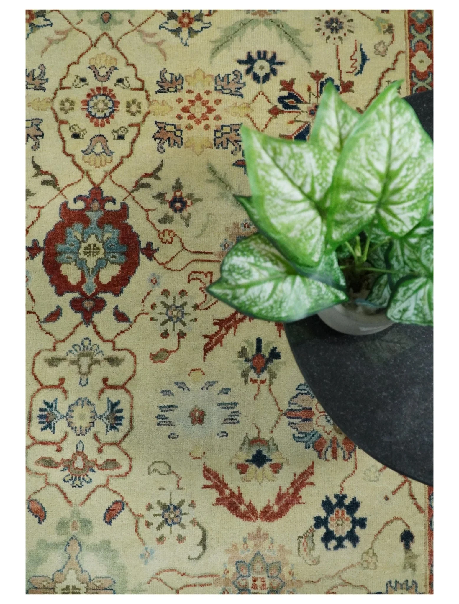 8x10 Fine Hand Knotted Ivory and Blue Traditional Vintage Style Mahal Antique Wool Rug | TRDCP492810 - Image 6