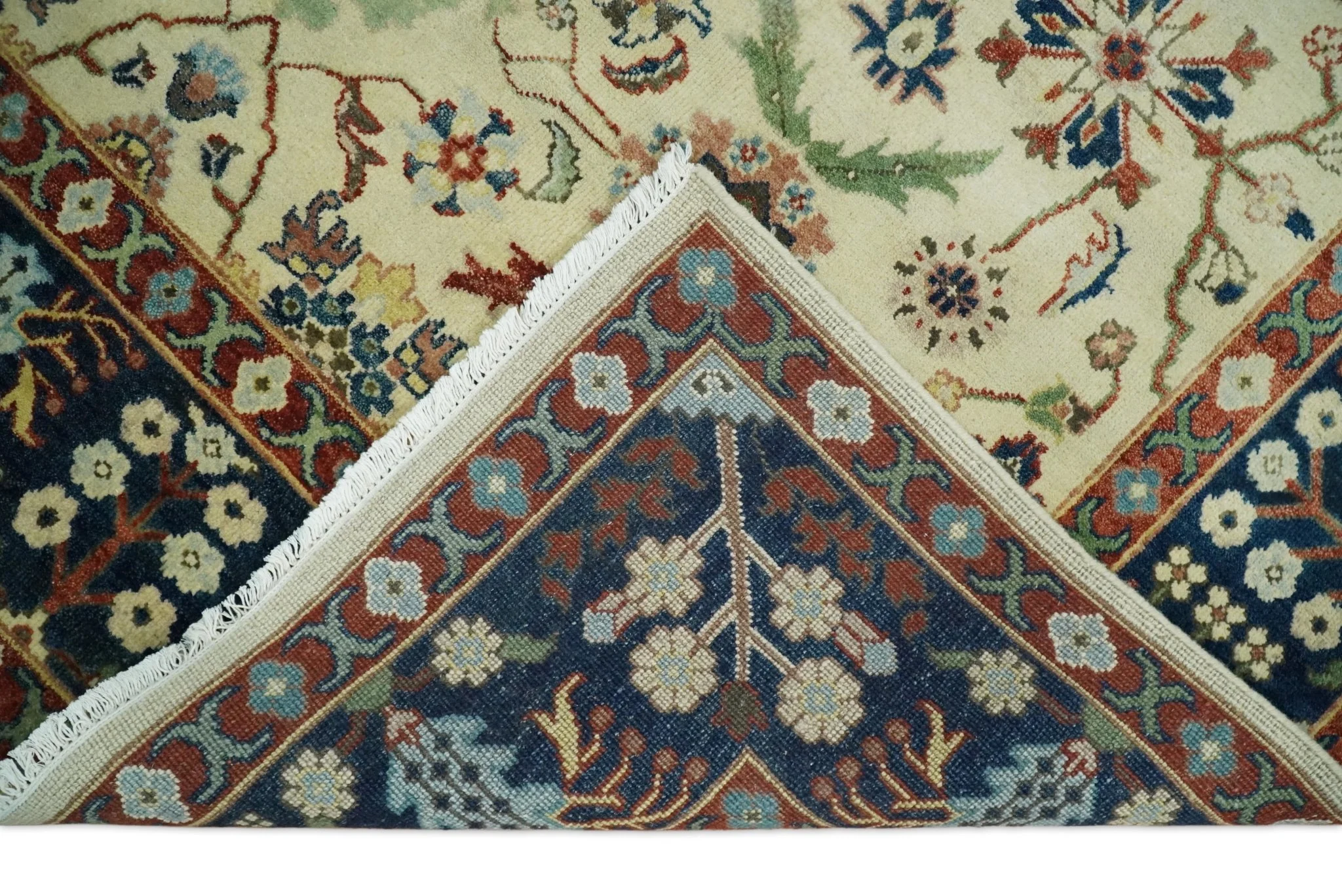 8x10 Fine Hand Knotted Ivory and Blue Traditional Vintage Style Mahal Antique Wool Rug | TRDCP492810 - Image 7