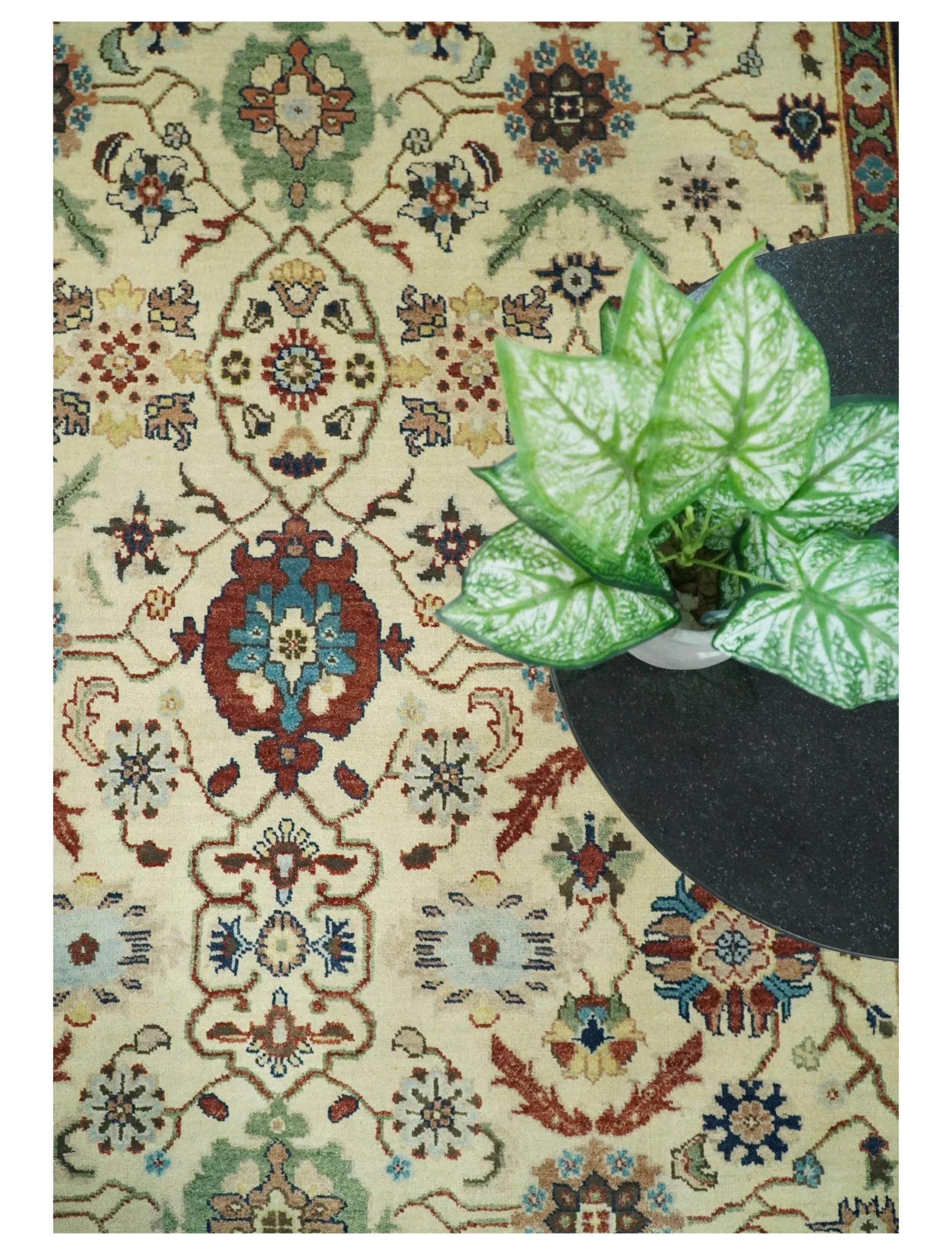 8x10 Fine Hand Knotted Beige and Blue Traditional Oriental Oushak Antique Floral Wool Rug | TRDCP514810 - Image 9