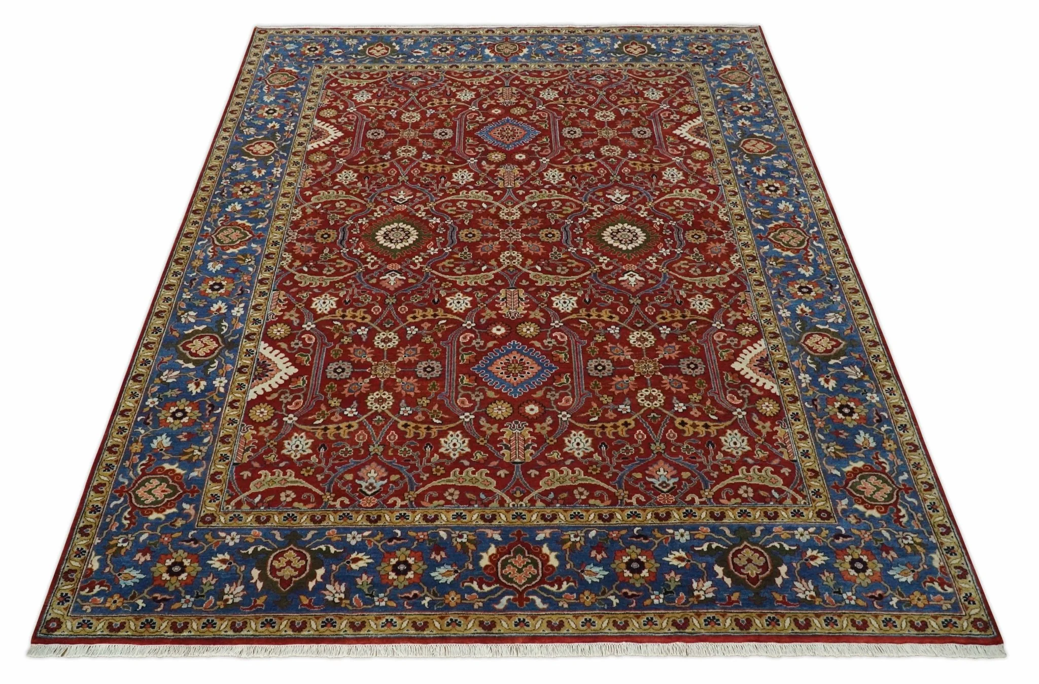8x10 Fine Hand Knotted Rust and Blue Traditional Vintage Antique Persian Wool Rug | TRDCP851810 - Image 10