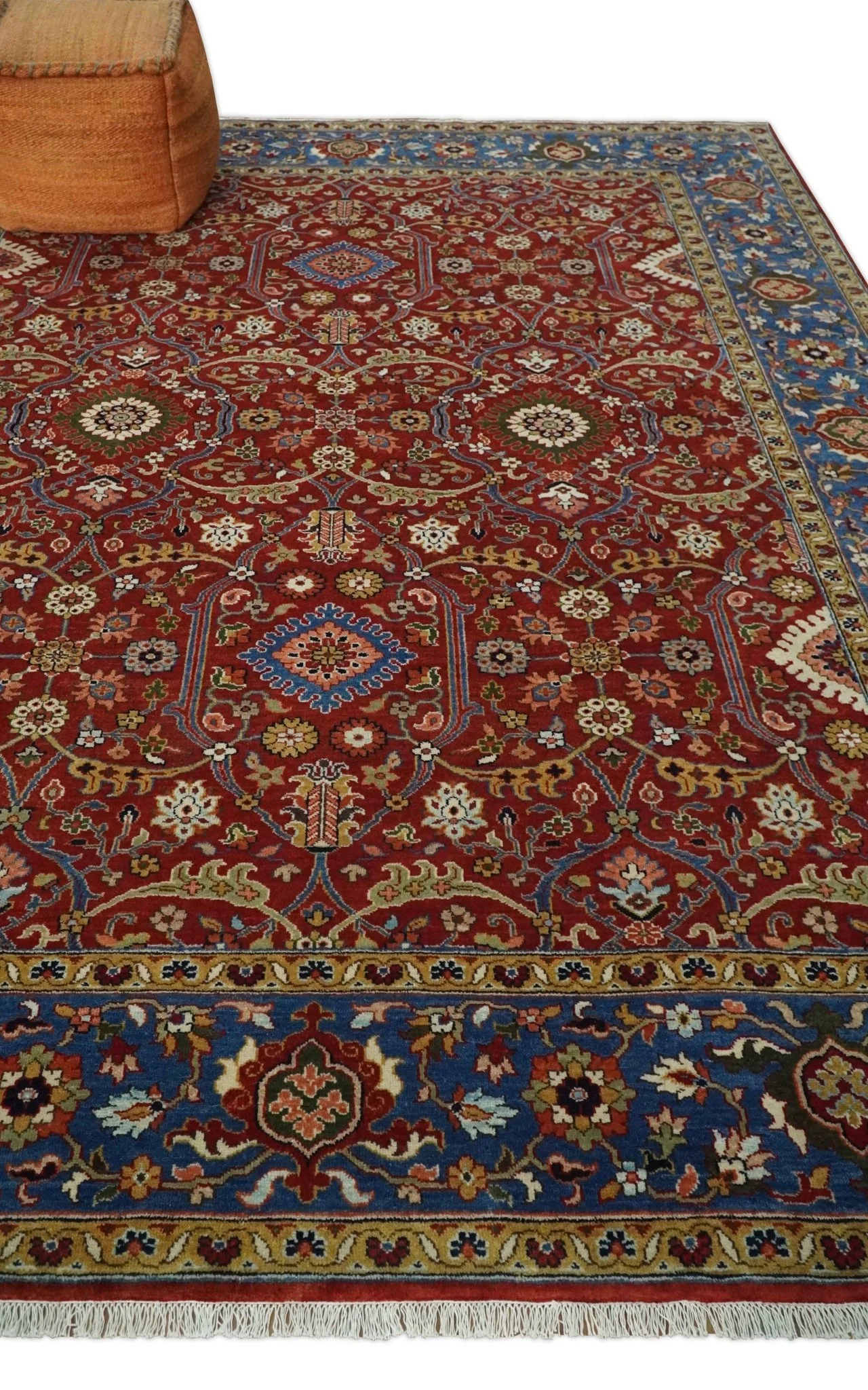 8x10 Fine Hand Knotted Rust and Blue Traditional Vintage Antique Persian Wool Rug | TRDCP851810 - Image 3