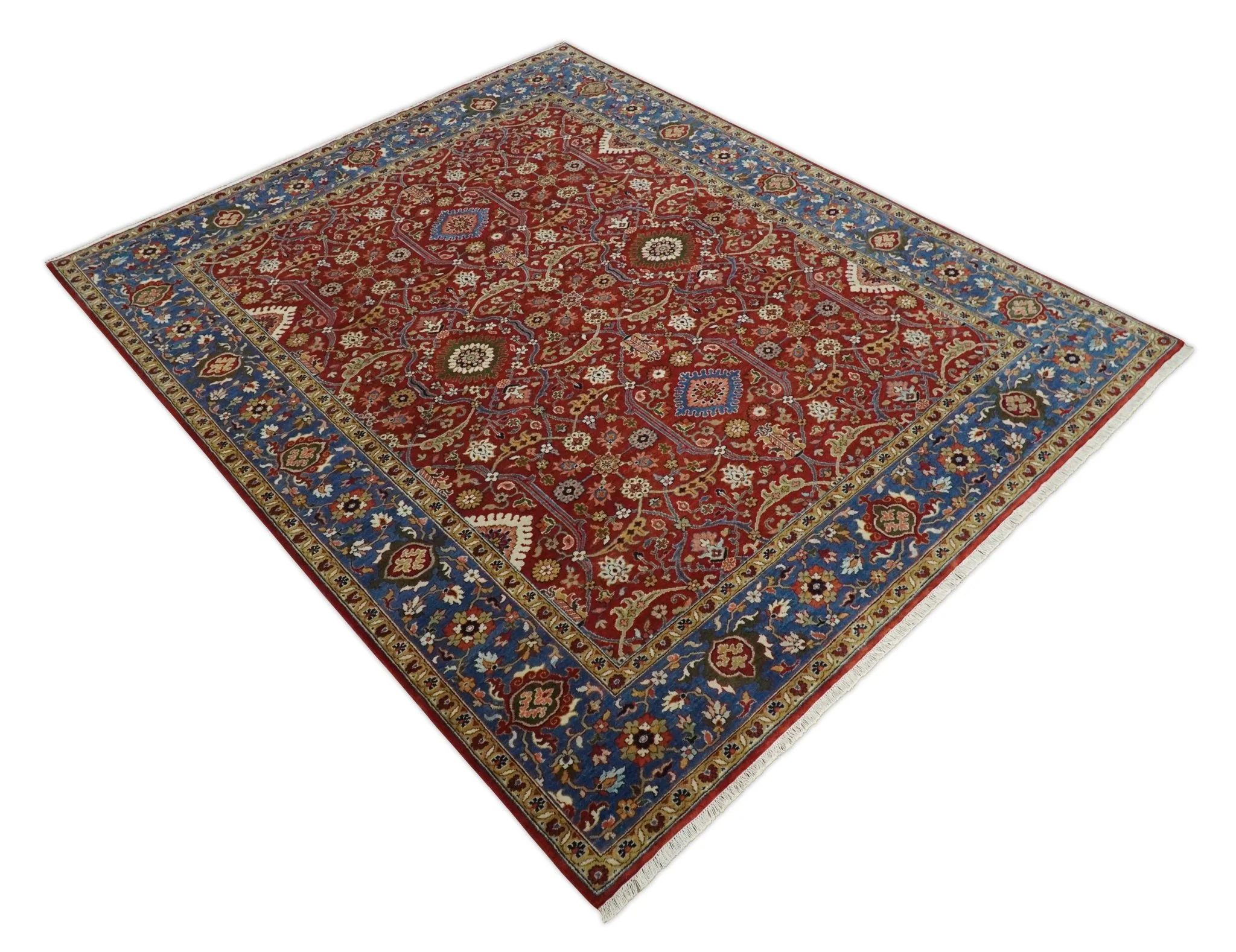8x10 Fine Hand Knotted Rust and Blue Traditional Vintage Antique Persian Wool Rug | TRDCP851810 - Image 5