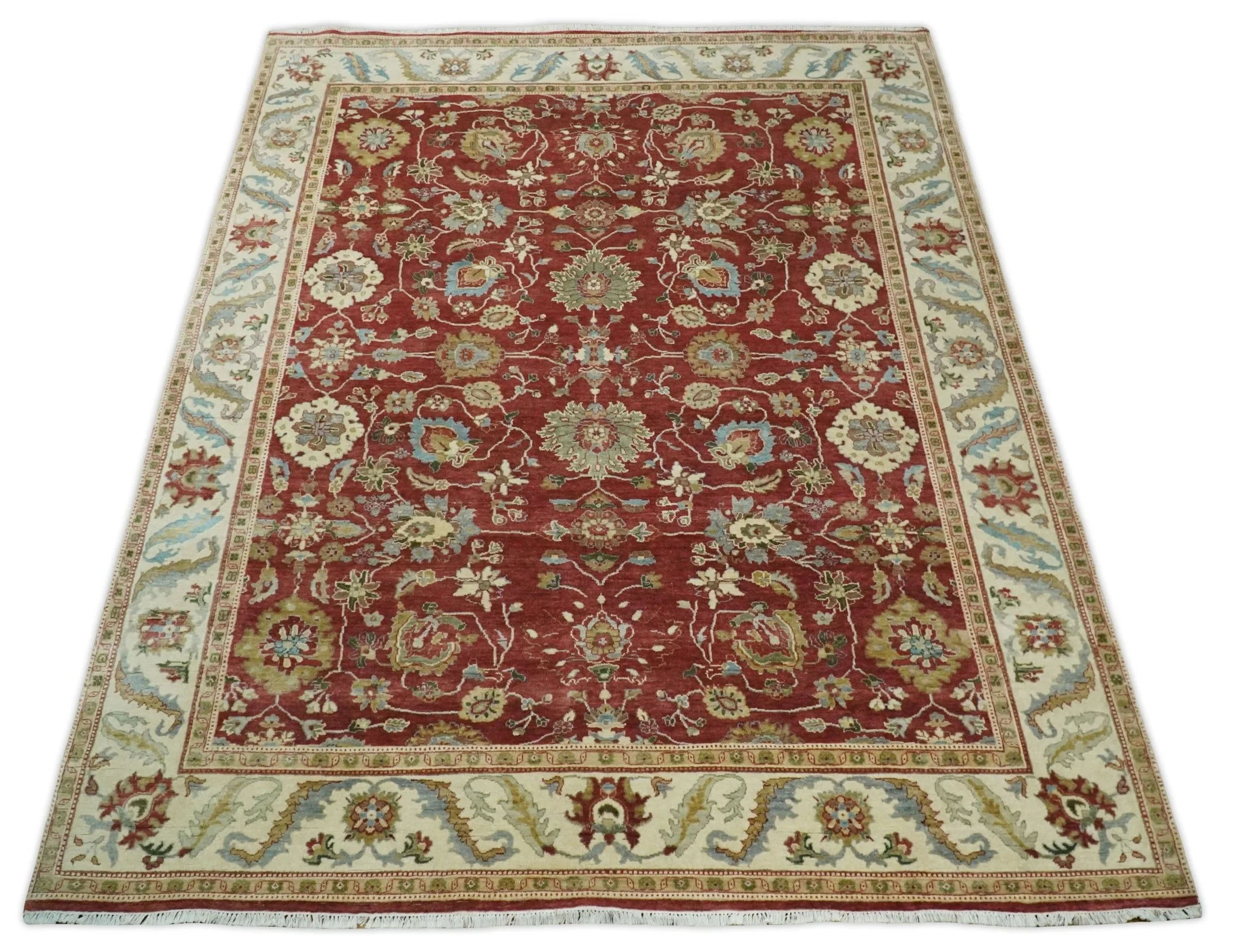 8x10 Fine Hand Knotted Rust and Ivory Traditional Vintage Persian Style Antique Wool Rug | AGR20 - Image 10
