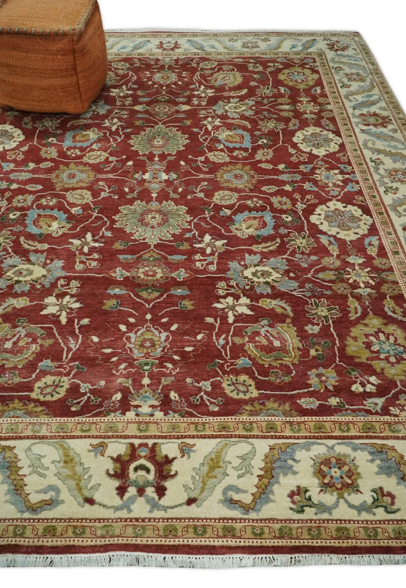 8x10 Fine Hand Knotted Rust and Ivory Traditional Vintage Persian Style Antique Wool Rug | AGR20 - Image 3