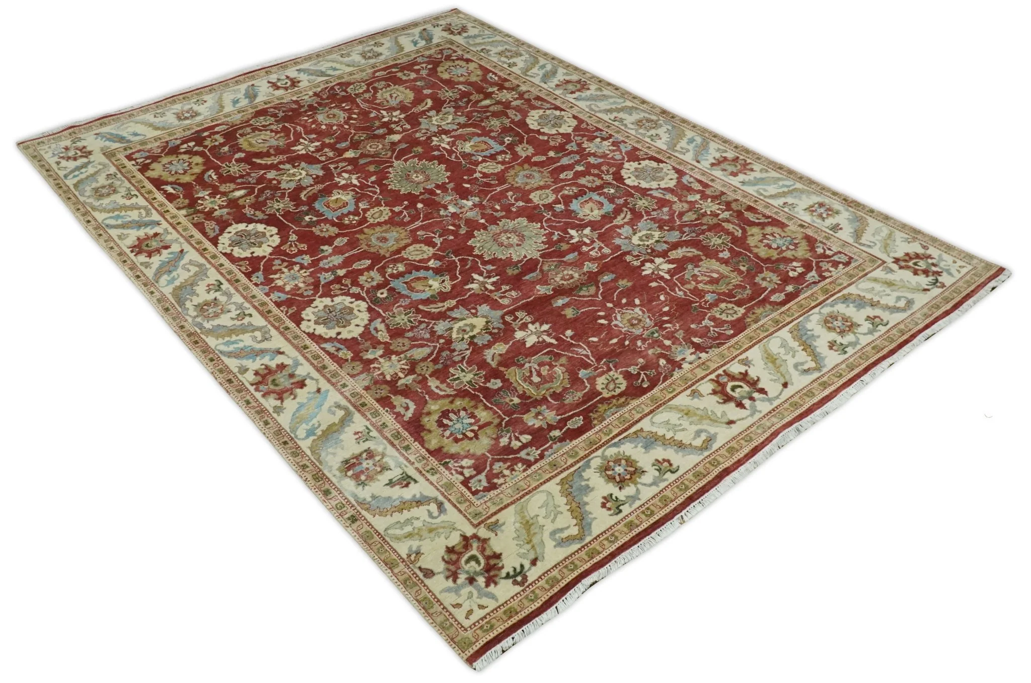 8x10 Fine Hand Knotted Rust and Ivory Traditional Vintage Persian Style Antique Wool Rug | AGR20 - Image 9