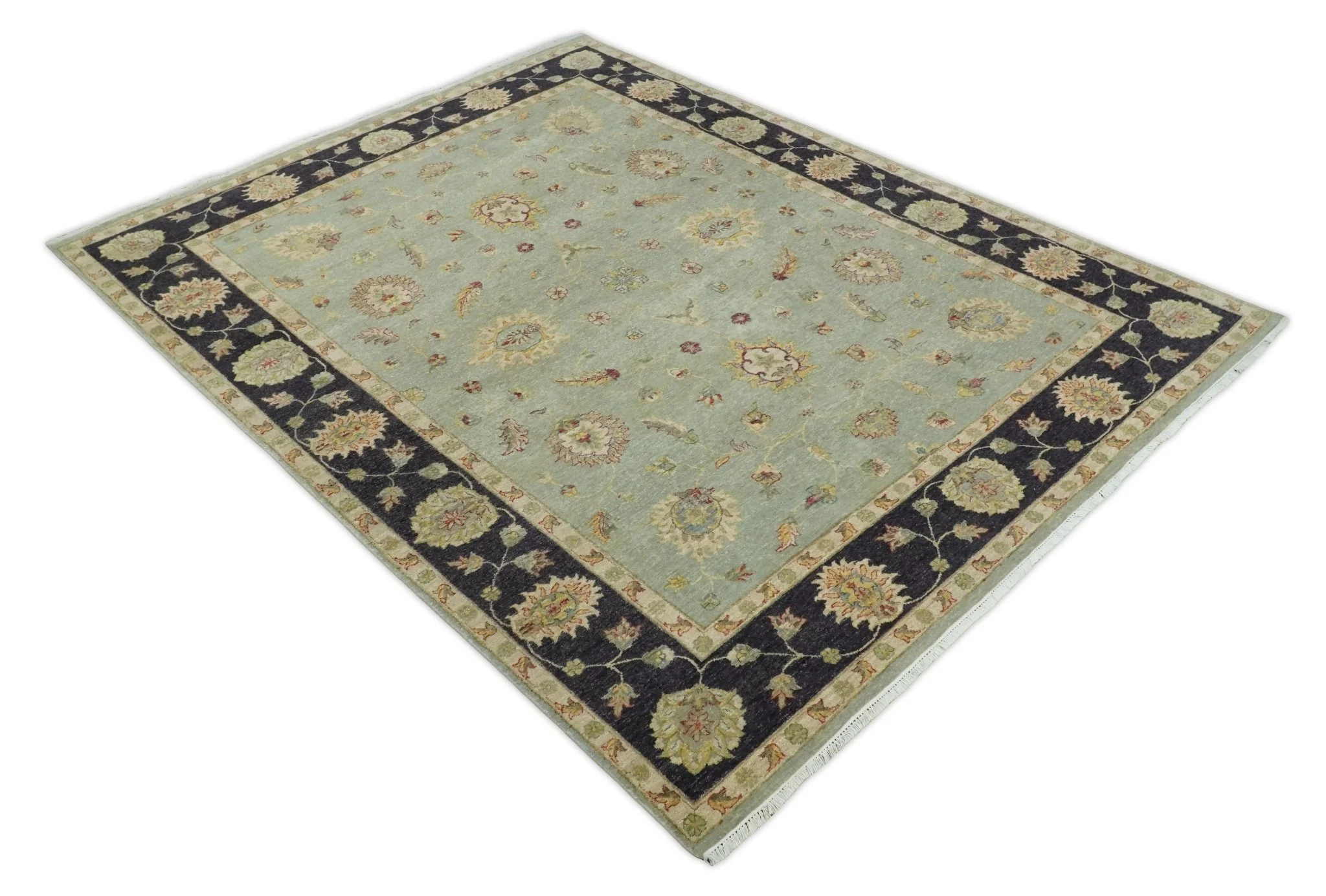 8x10 Fine Hand Knotted Silver and Black Muted Antique Traditional Vintage Persian Wool Rug | AGR45 - Image 9