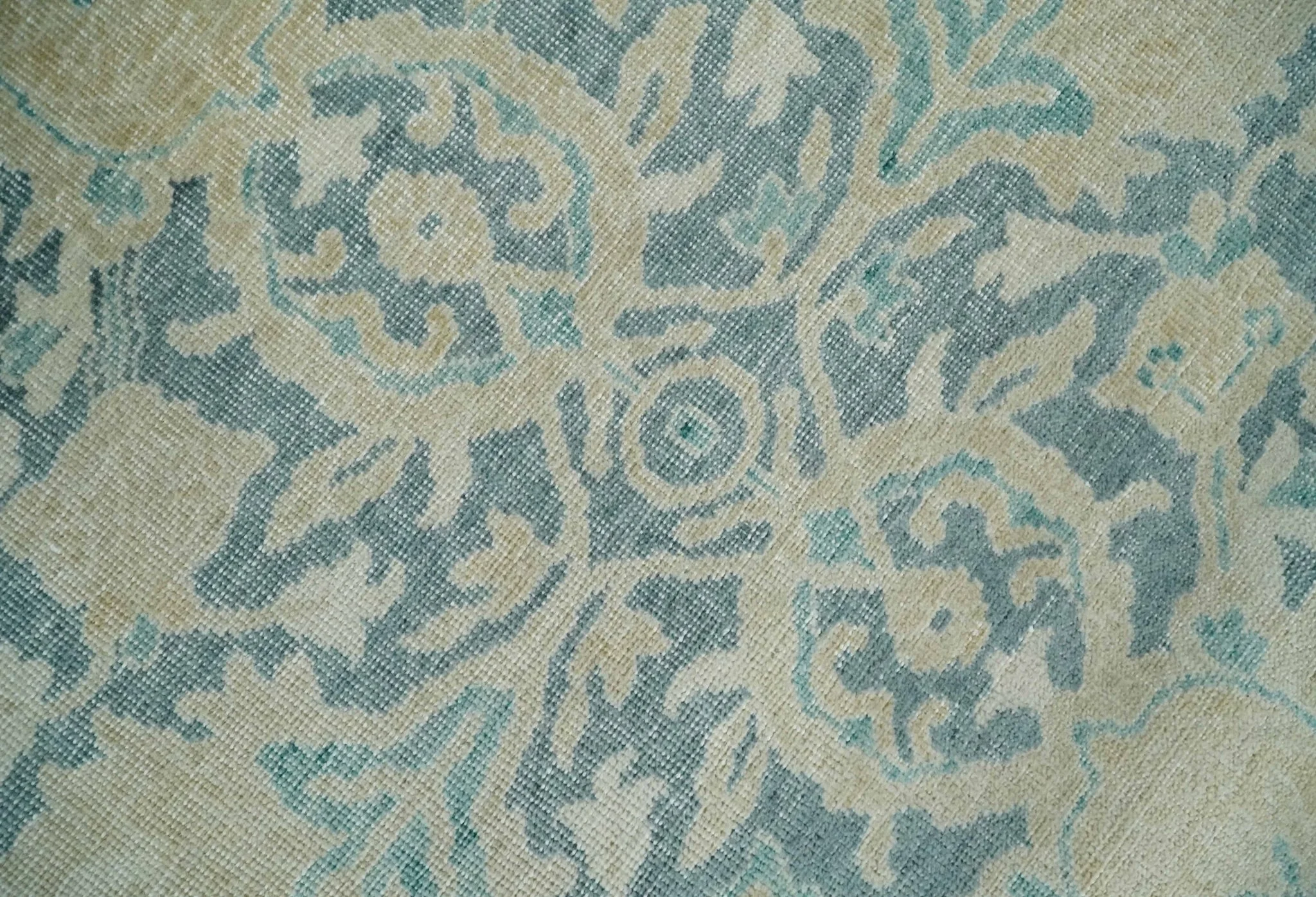 One of a Kind 8x10 Hand Knotted Blue and Beige Antique Traditional Low Pile wool Area Rug - Image 4