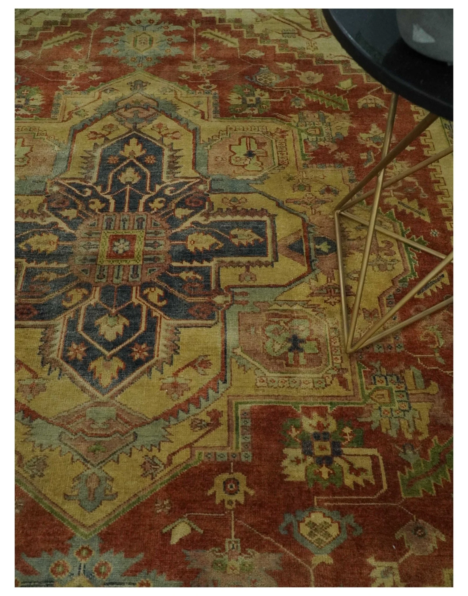 8x10 Gold, Rust and Charcoal Heriz Serapi Traditional Vintage Turkish Style Antique Look Hand Knotted Wool Area Rug | N361810 - Image 2