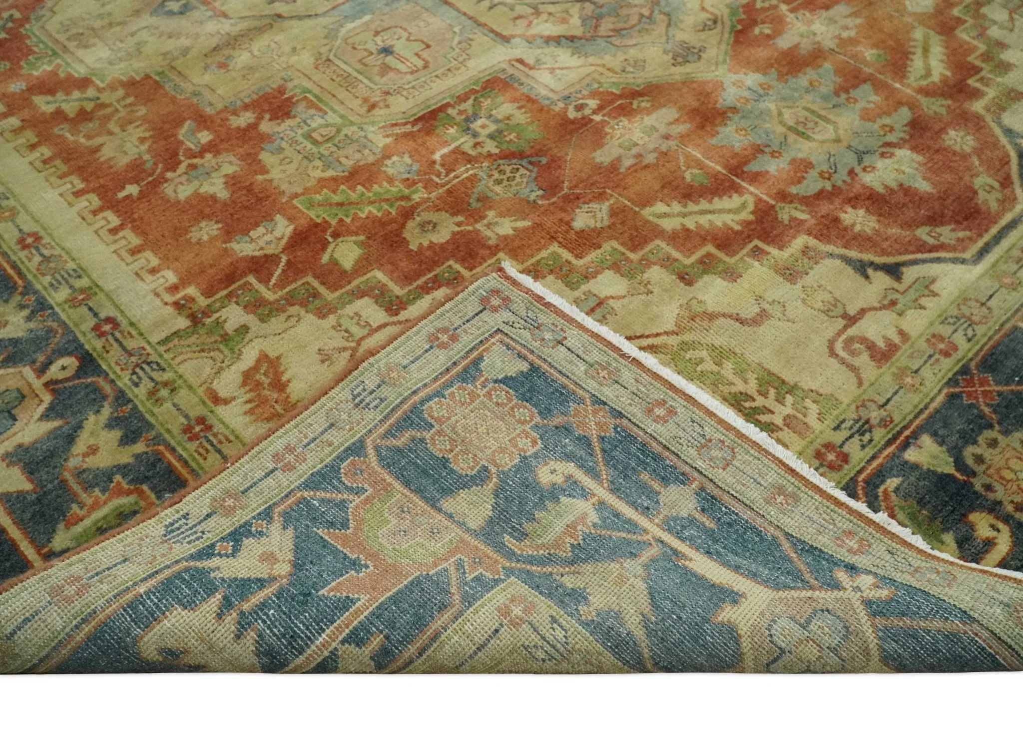 8x10 Gold, Rust and Charcoal Heriz Serapi Traditional Vintage Turkish Style Antique Look Hand Knotted Wool Area Rug | N361810 - Image 6