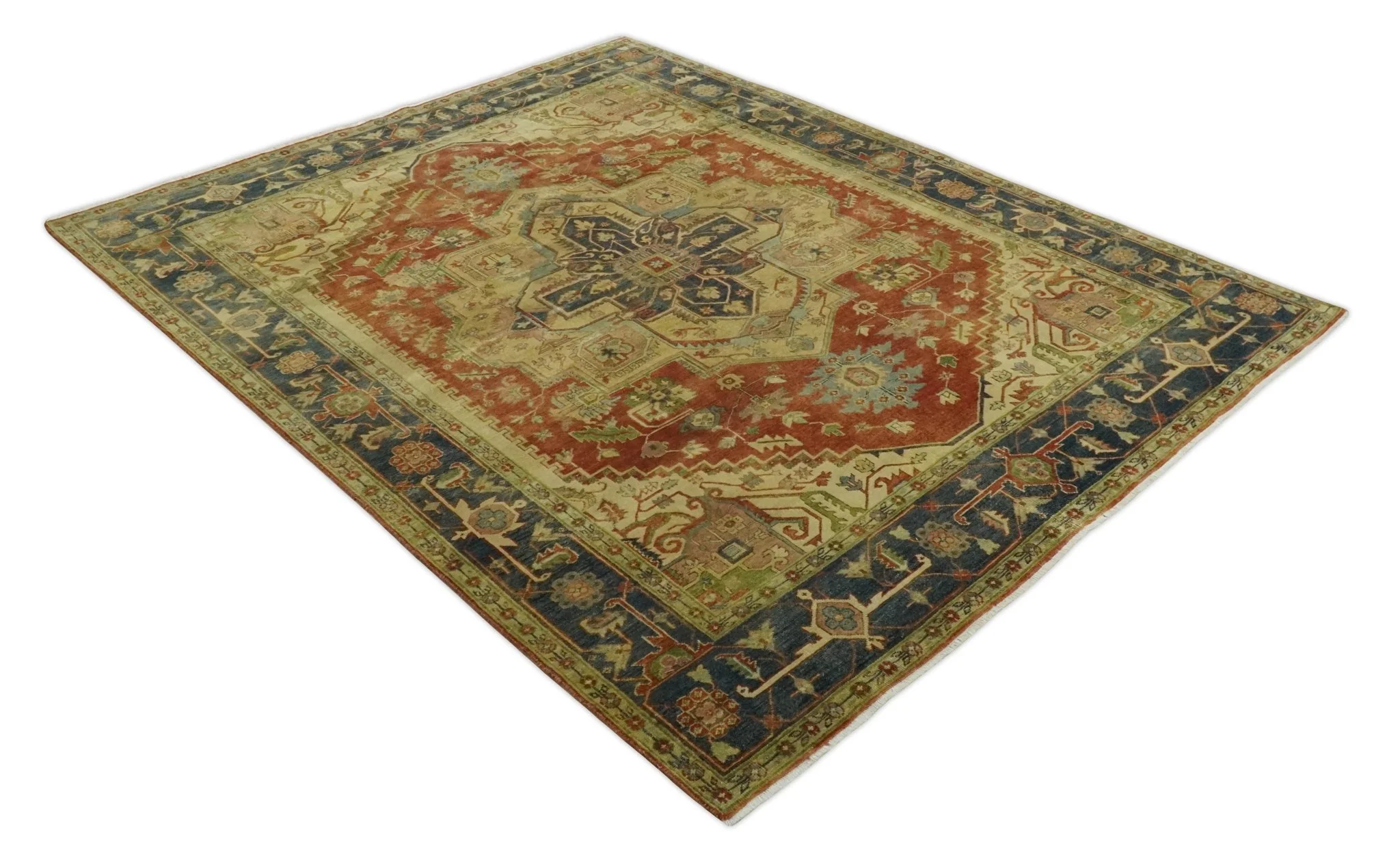 8x10 Gold, Rust and Charcoal Heriz Serapi Traditional Vintage Turkish Style Antique Look Hand Knotted Wool Area Rug | N361810 - Image 9