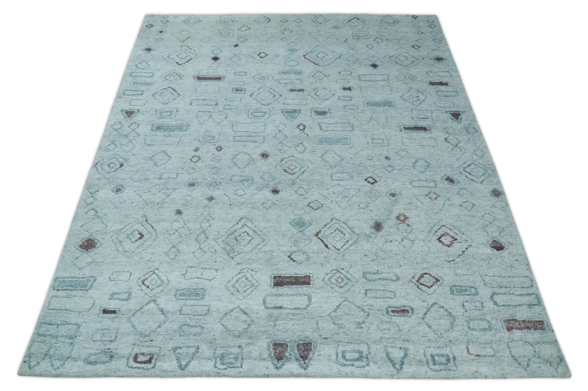 8x10 Gray and Silver Geometrical Pattern Handmade Wool Area Rug - Image 10