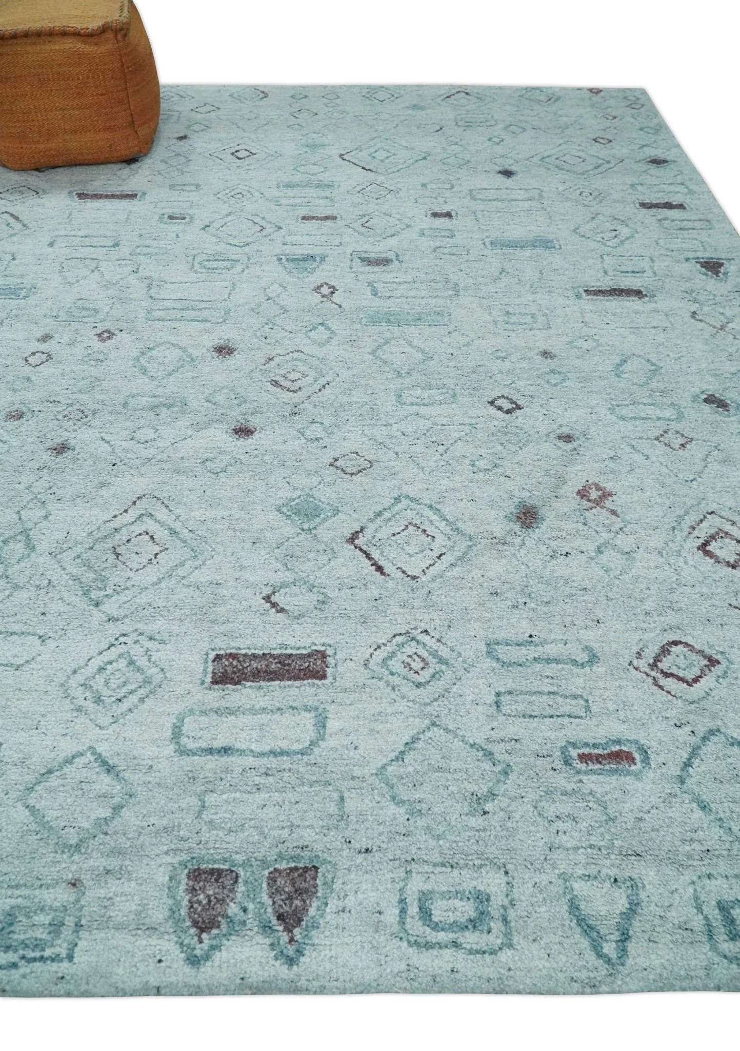 8x10 Gray and Silver Geometrical Pattern Handmade Wool Area Rug - Image 3
