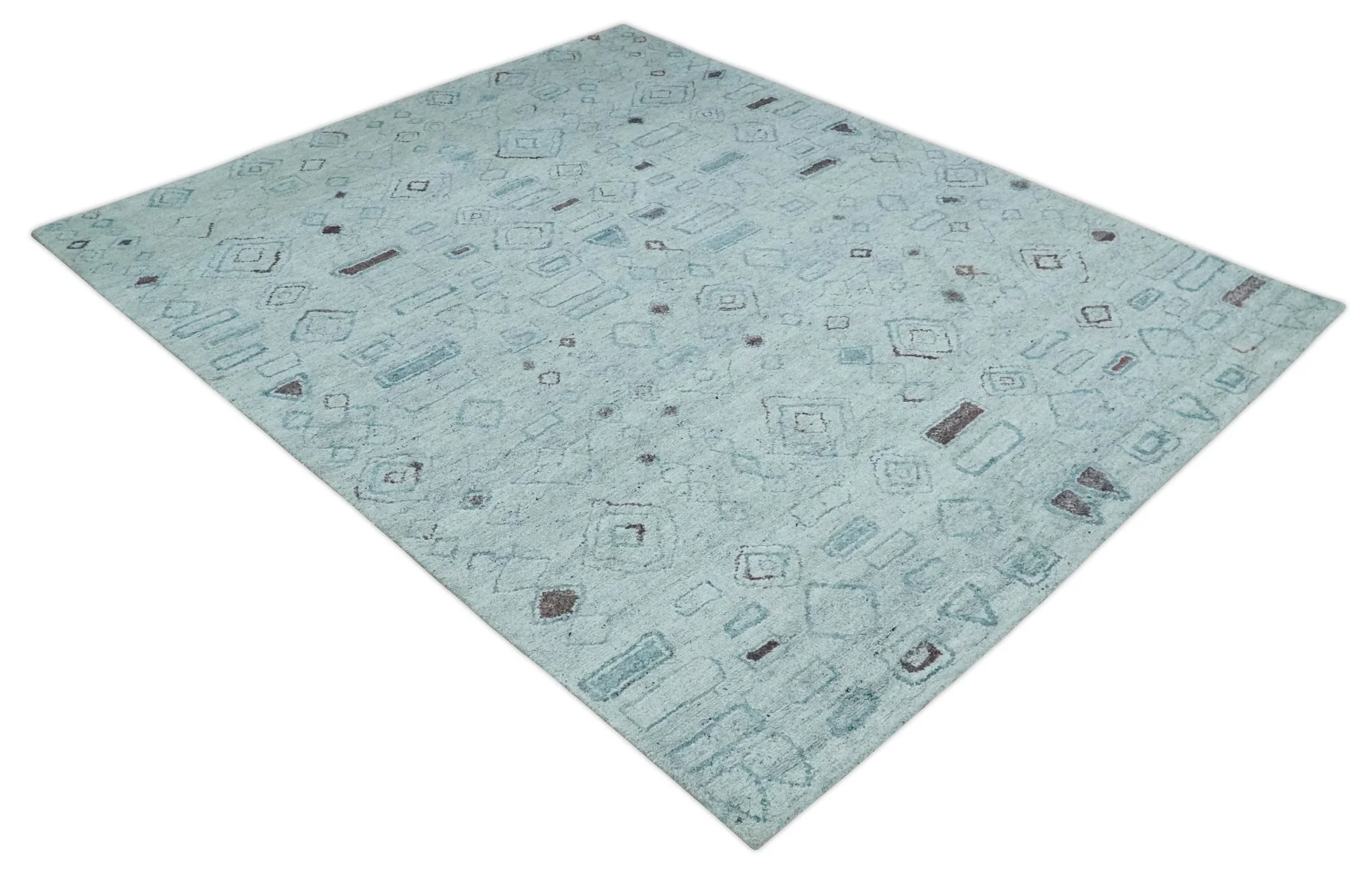 8x10 Gray and Silver Geometrical Pattern Handmade Wool Area Rug - Image 9