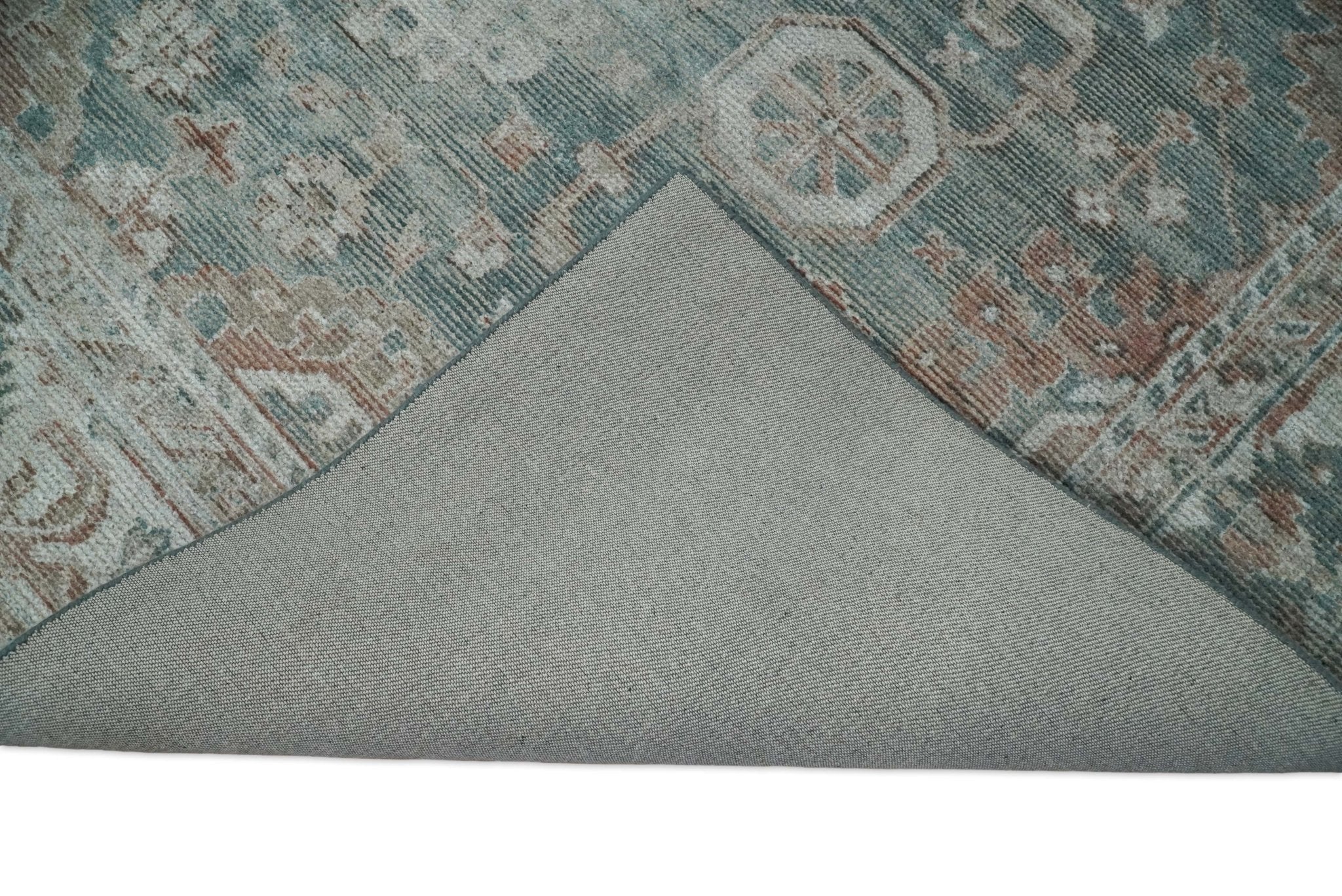 8x10 Green and Ivory Rug | Handmade Floral Area rug made with wool blended with art silk Low Pile  | PR03 - Image 12