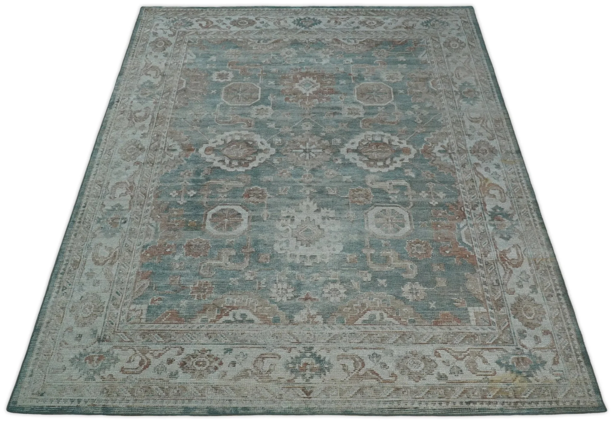 8x10 Green and Ivory Rug | Handmade Floral Area rug made with wool blended with art silk Low Pile  | PR03 - Image 13