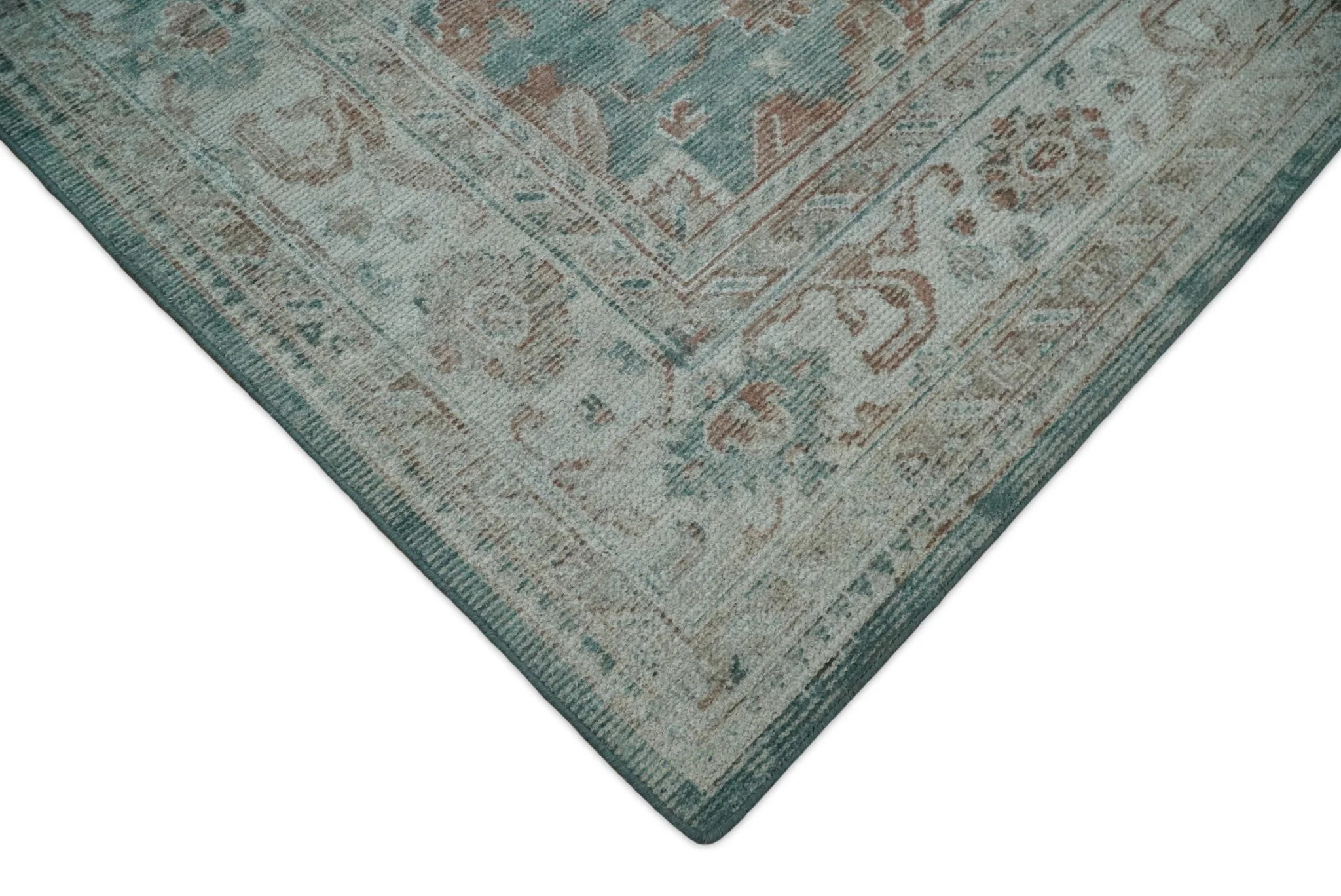 8x10 Green and Ivory Rug | Handmade Floral Area rug made with wool blended with art silk Low Pile  | PR03 - Image 3
